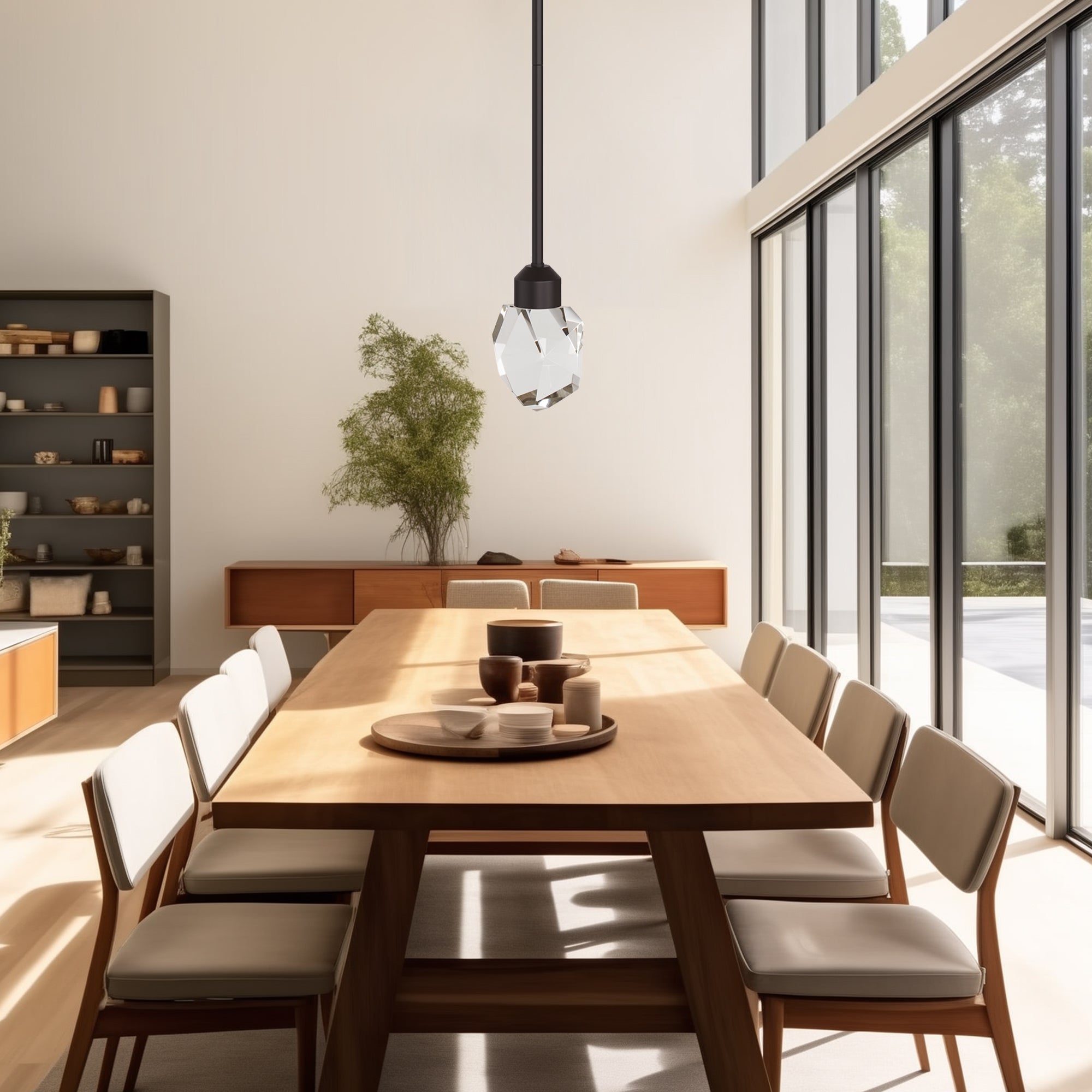 Jandcase 1-Light Modern Black Diamond Pendant Light 5W Integrated LED Hanging Ceiling Light 3000K for Kitchen Dining Room Bedroom