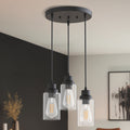 Jandcase 3-Light Black Chandelier Industrial Pendant Light Fixture with Clear Glass Shades for Kitchen and Dining Areas