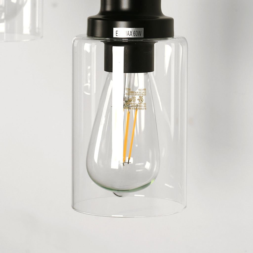 Jandcase 3-Light Black Chandelier Industrial Pendant Light Fixture with Clear Glass Shades for Kitchen and Dining Areas