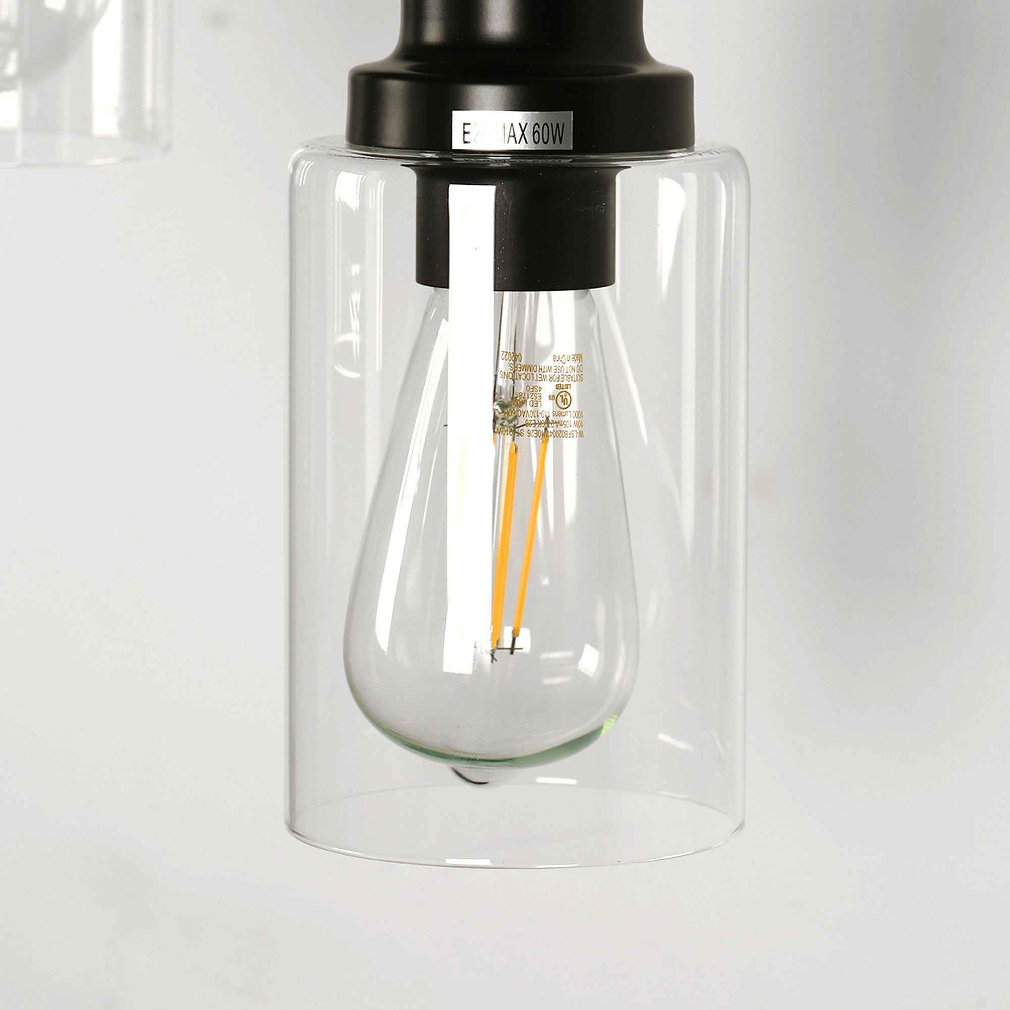 Jandcase 3-Light Black Chandelier Industrial Pendant Light Fixture with Clear Glass Shades for Kitchen and Dining Areas