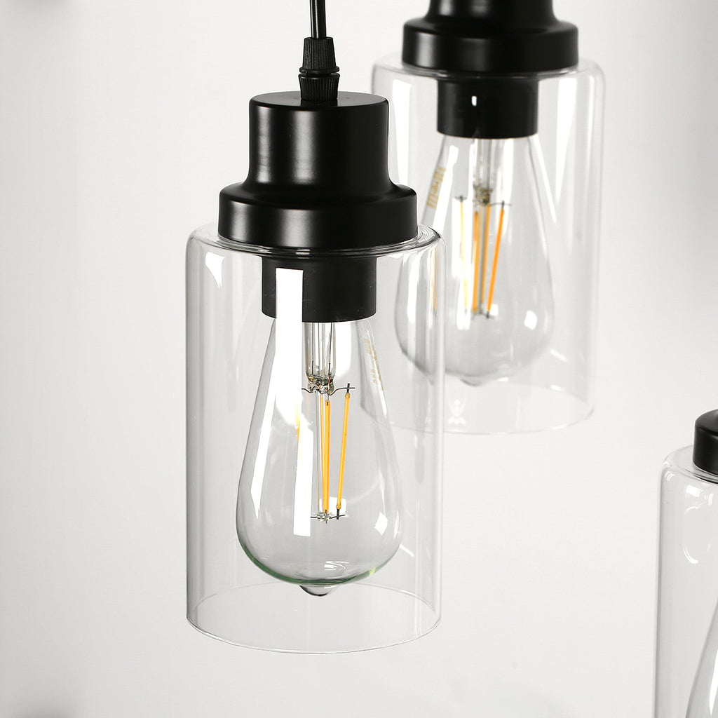 Jandcase 3-Light Black Chandelier Industrial Pendant Light Fixture with Clear Glass Shades for Kitchen and Dining Areas