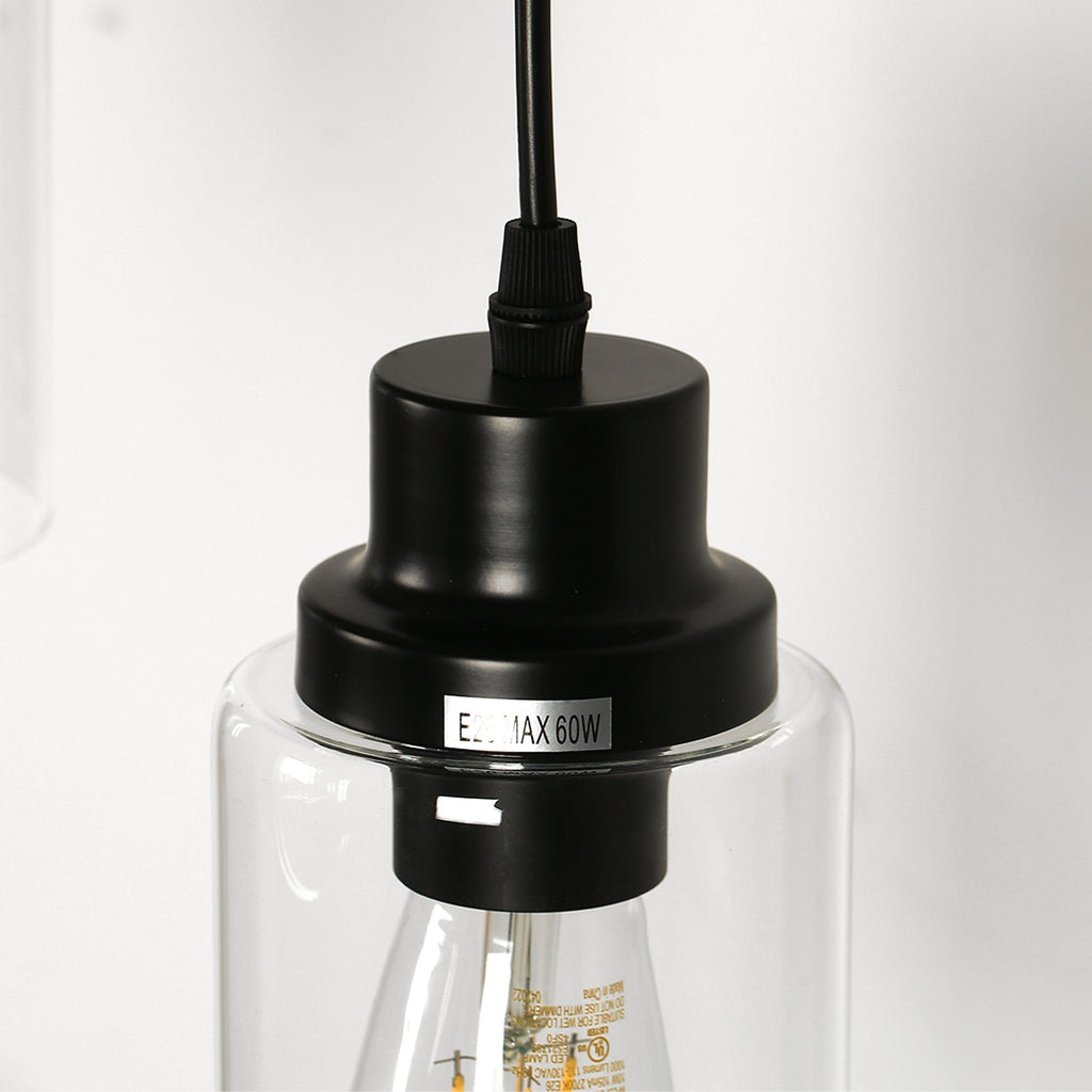 Jandcase 3-Light Black Chandelier Industrial Pendant Light Fixture with Clear Glass Shades for Kitchen and Dining Areas