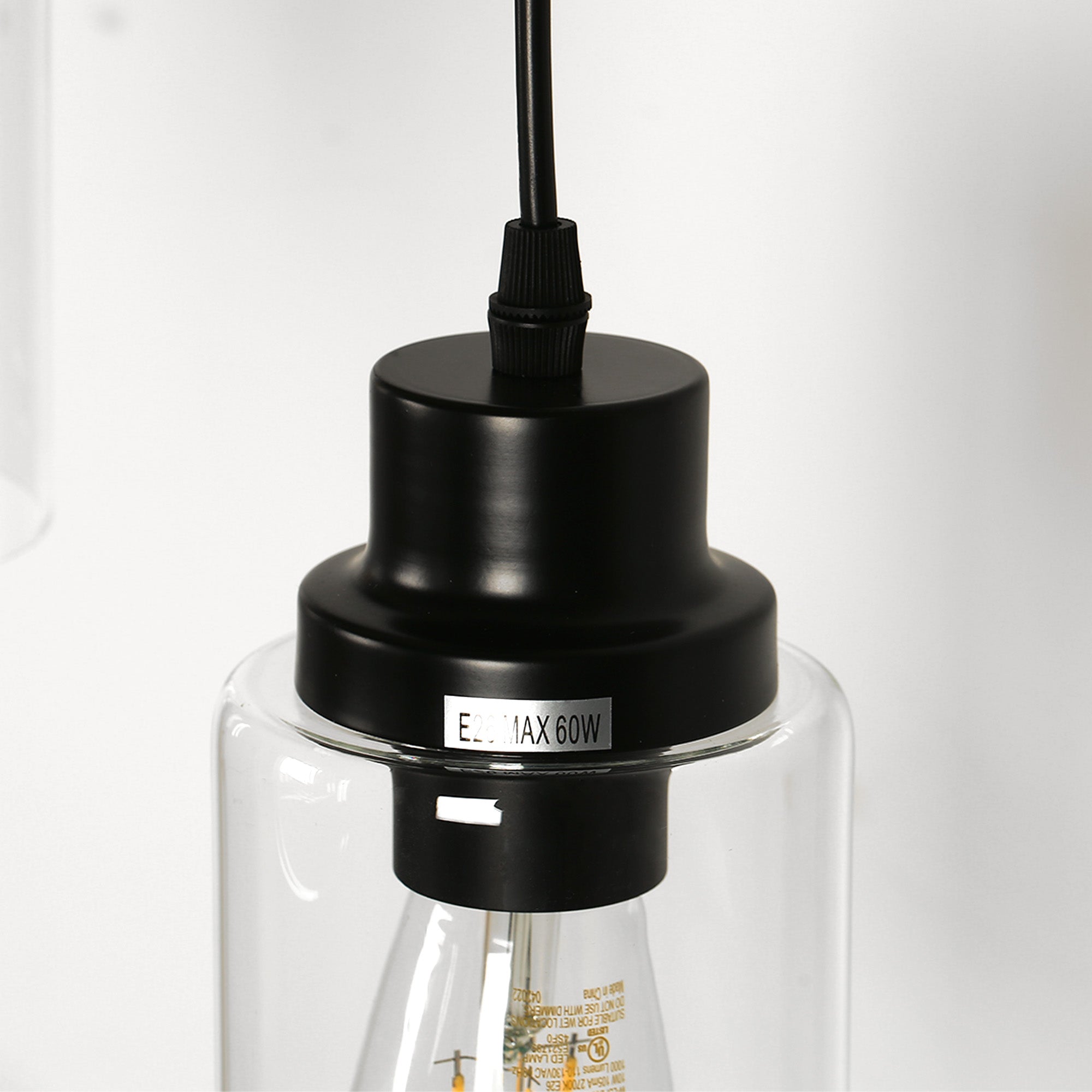 Jandcase 3-Light Black Chandelier Industrial Pendant Light Fixture with Clear Glass Shades for Kitchen and Dining Areas