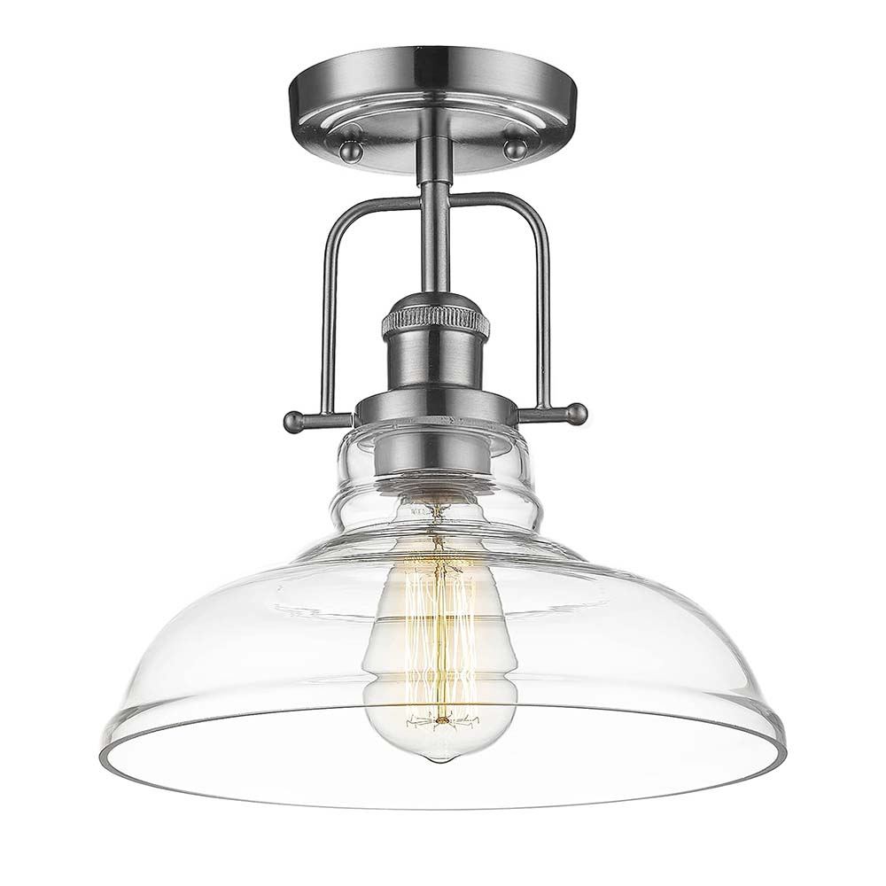Jandcase 1-Light Chrome Glass Pendant Light with 11in Clear Glass Shade Convertible Flush Mount E26 Fixture