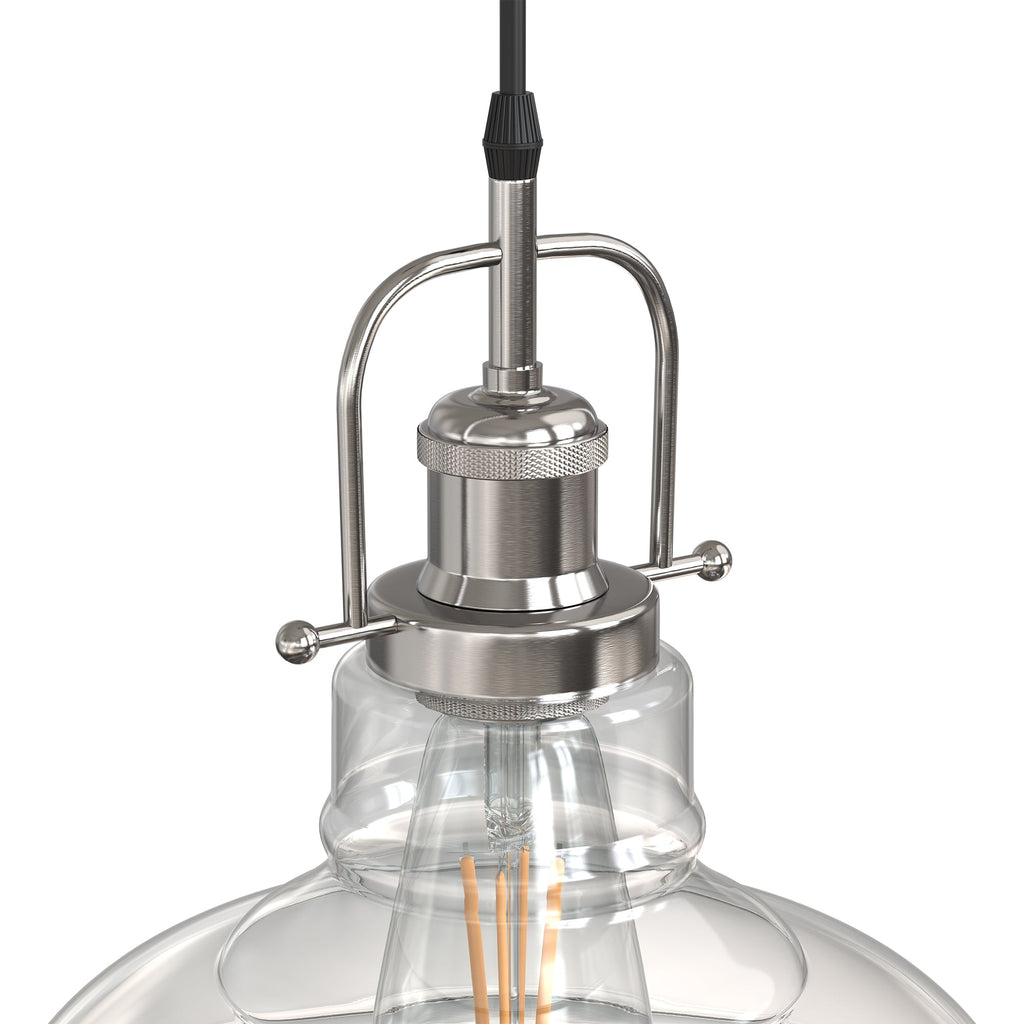 Jandcase 1-Light Chrome Glass Pendant Light with 11in Clear Glass Shade Convertible Flush Mount E26 Fixture