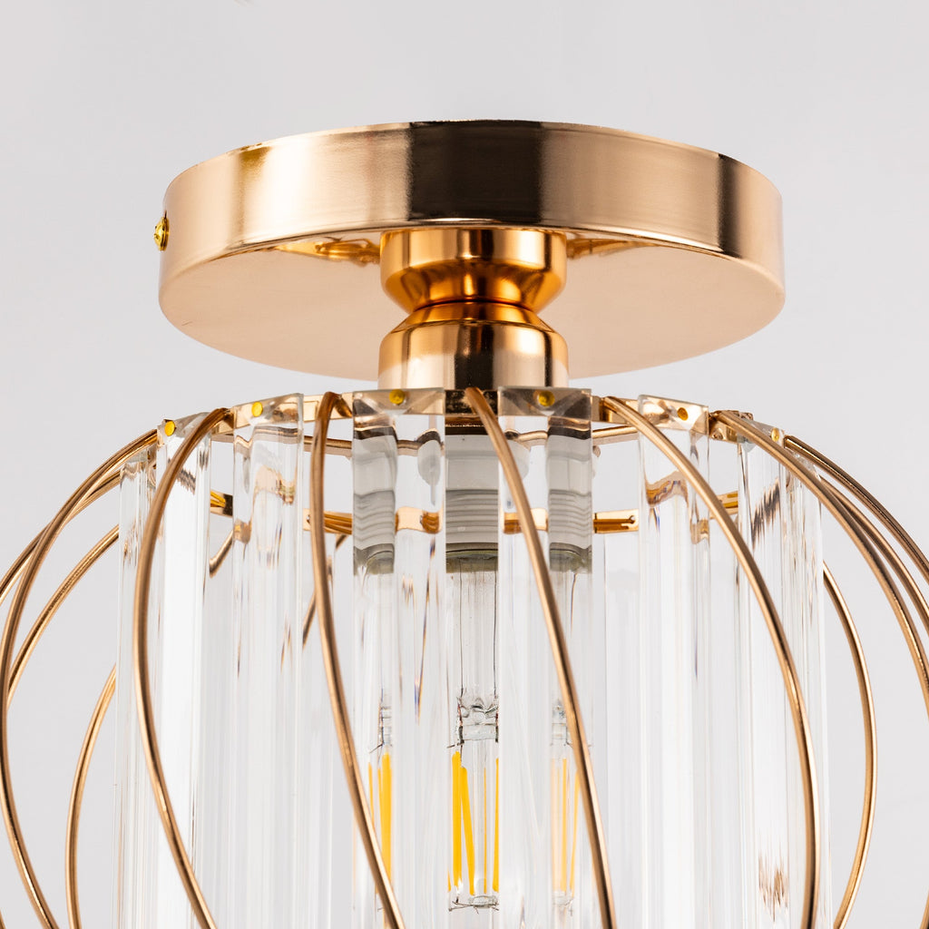 Jandcase Gold Semi Flush Mount Ceiling Light, Modern Single Light Fixture with Glass Shade, E26 Ceiling Lamp for Bedroom Kitchen Hallway Entryway
