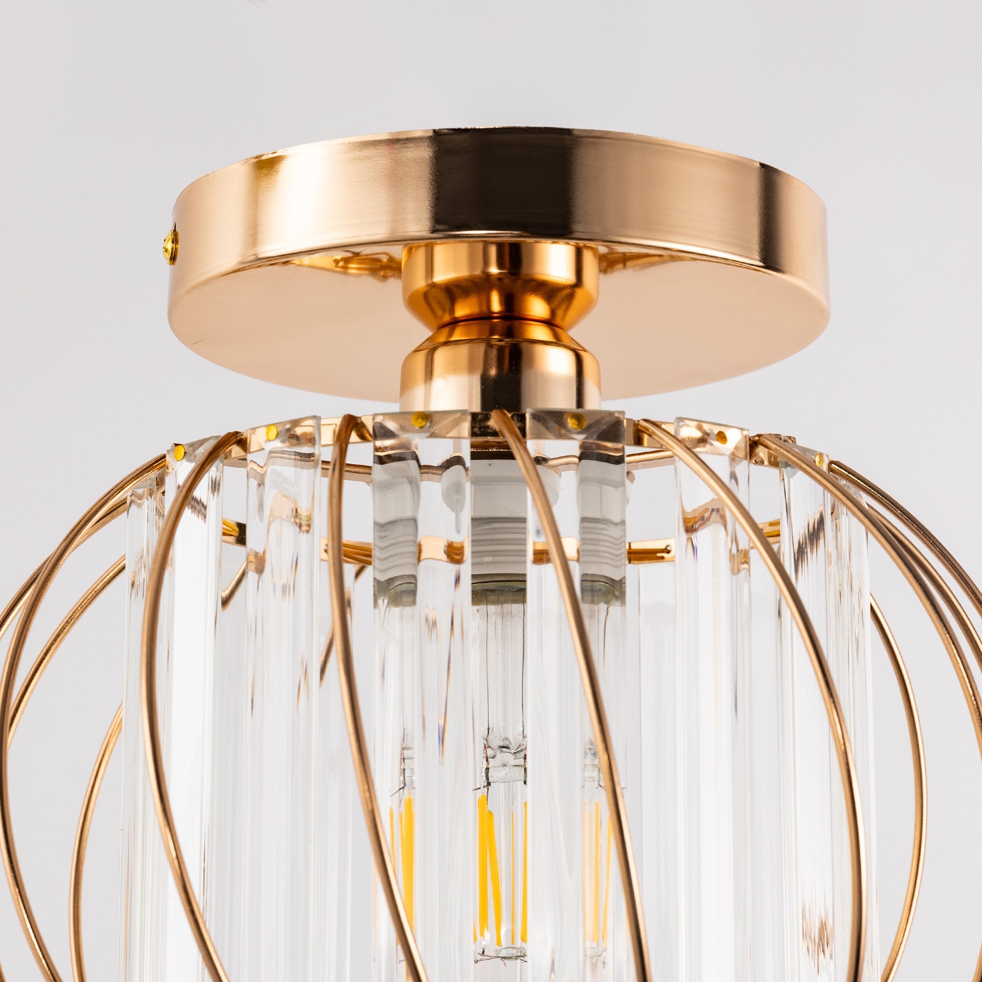 Jandcase Gold Semi Flush Mount Ceiling Light, Modern Single Light Fixture with Glass Shade, E26 Ceiling Lamp for Bedroom Kitchen Hallway Entryway