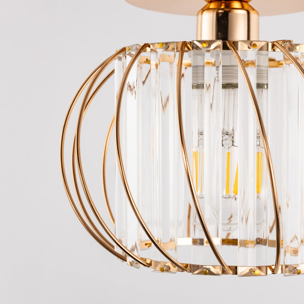 Jandcase Gold Semi Flush Mount Ceiling Light, Modern Single Light Fixture with Glass Shade, E26 Ceiling Lamp for Bedroom Kitchen Hallway Entryway