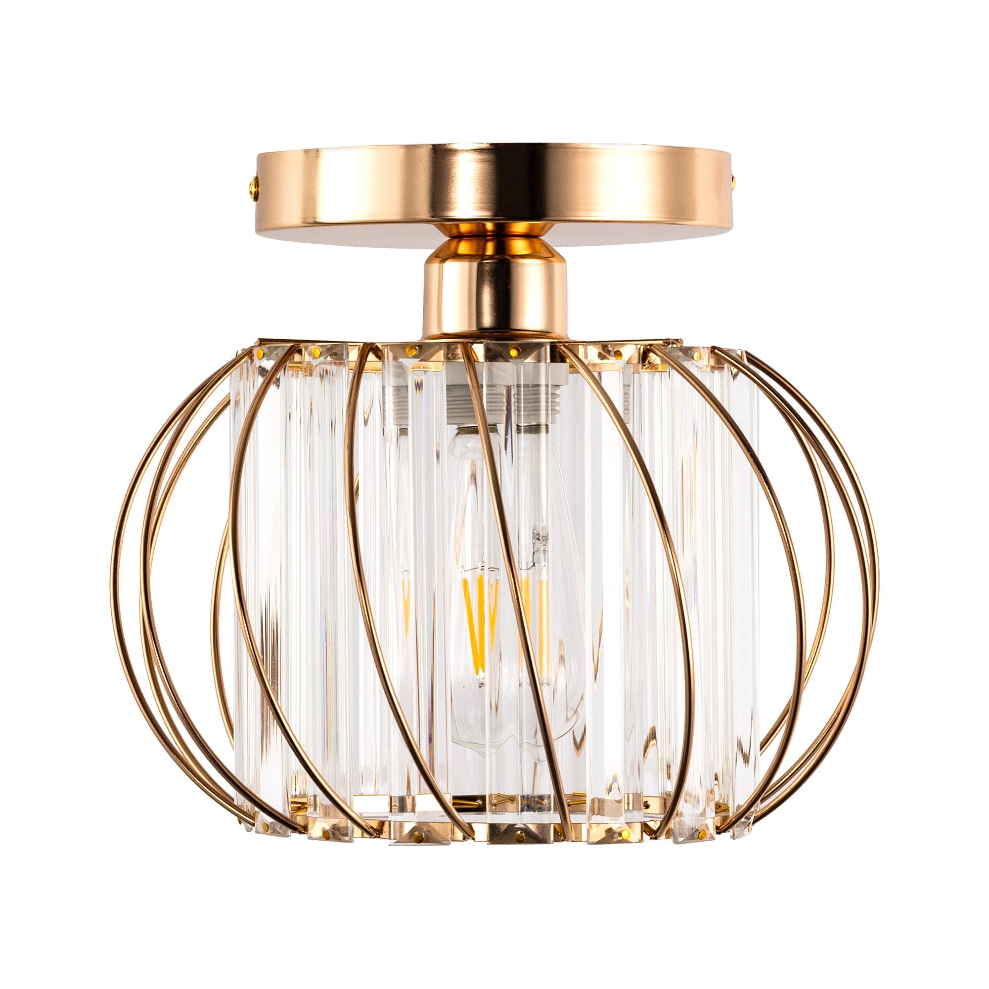 Jandcase Gold Semi Flush Mount Ceiling Light, Modern Single Light Fixture with Glass Shade, E26 Ceiling Lamp for Bedroom Kitchen Hallway Entryway