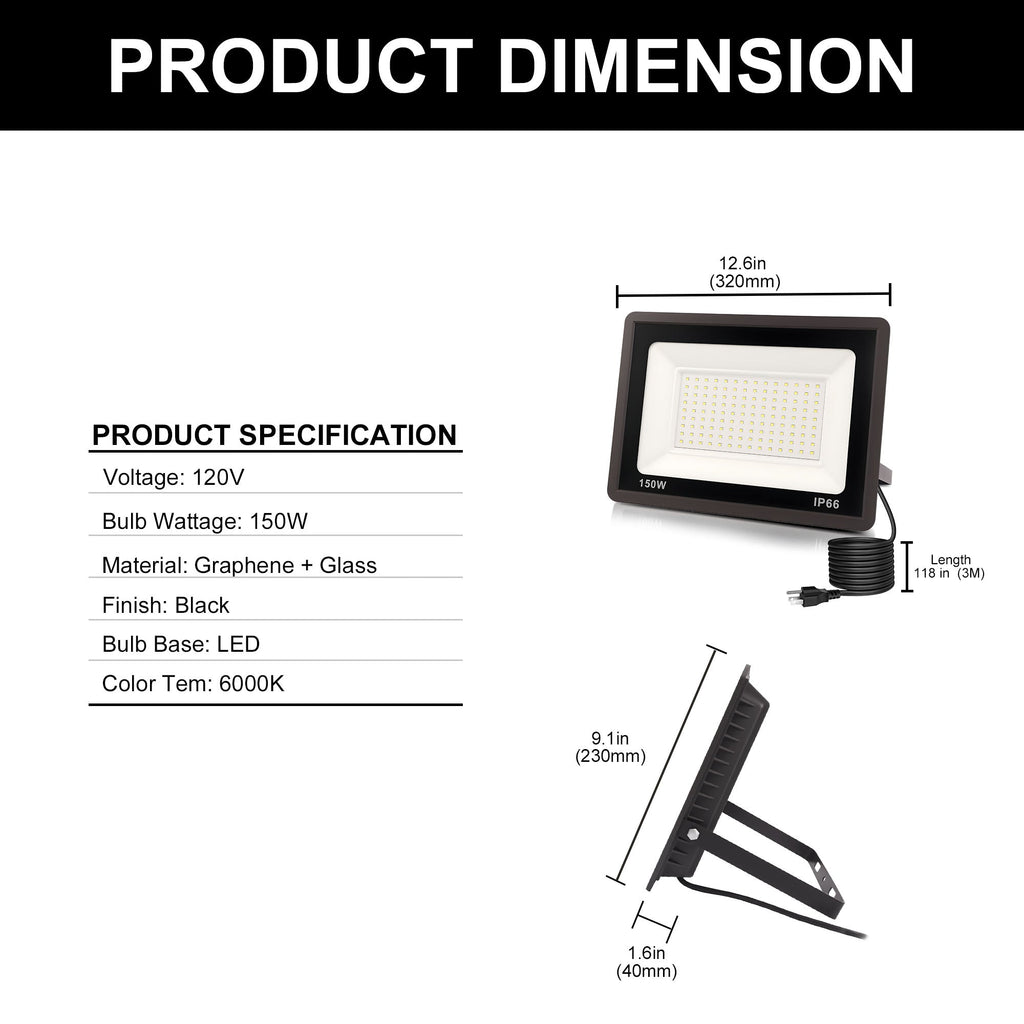 Jandcase 2-Pack LED Dusk to Dawn Flood Lights Outdoor 53.4W 3836LM Plug-in Security Spotlights IP66 Waterproof 6354K White Light