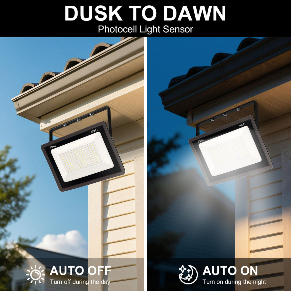 Jandcase 2-Pack LED Dusk to Dawn Flood Lights Outdoor 53.4W 3836LM Plug-in Security Spotlights IP66 Waterproof 6354K White Light