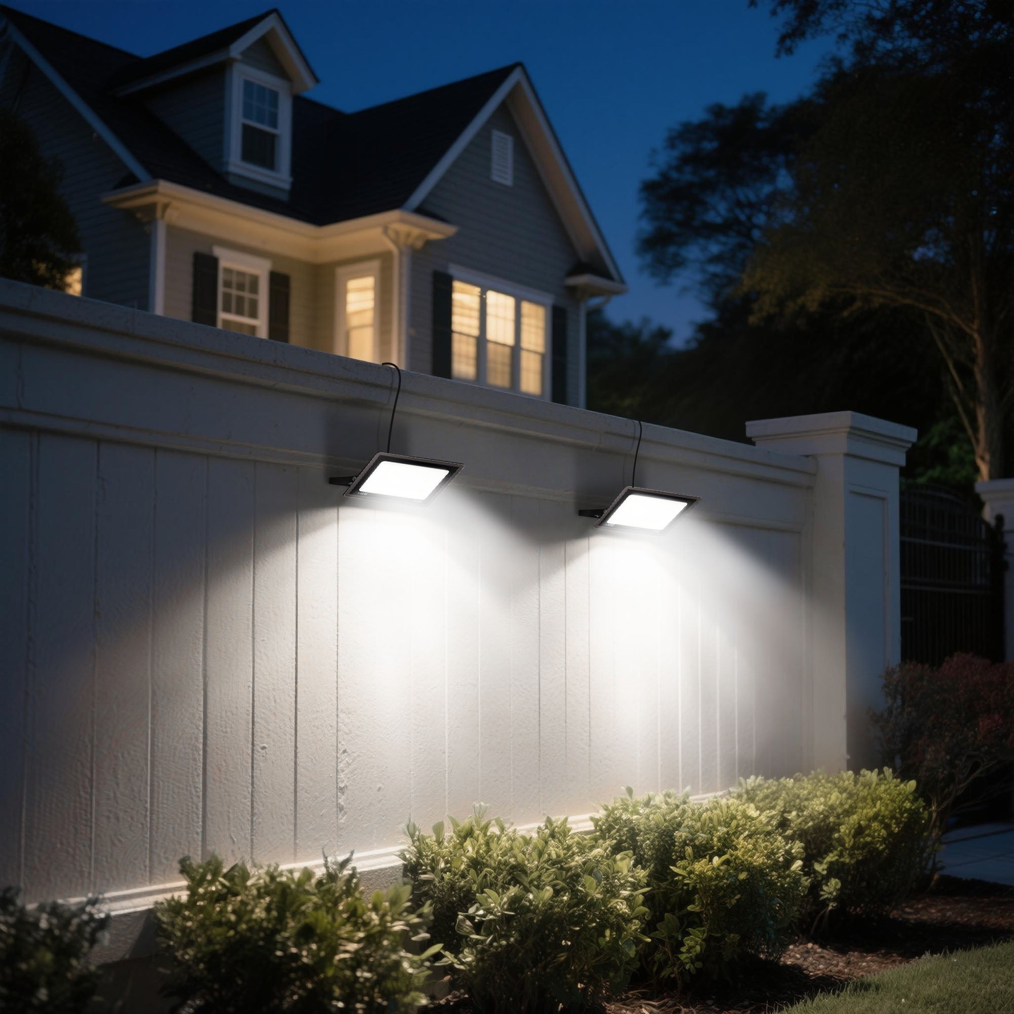 Jandcase 2-Pack LED Dusk to Dawn Flood Lights Outdoor 53.4W 3836LM Plug-in Security Spotlights IP66 Waterproof 6354K White Light