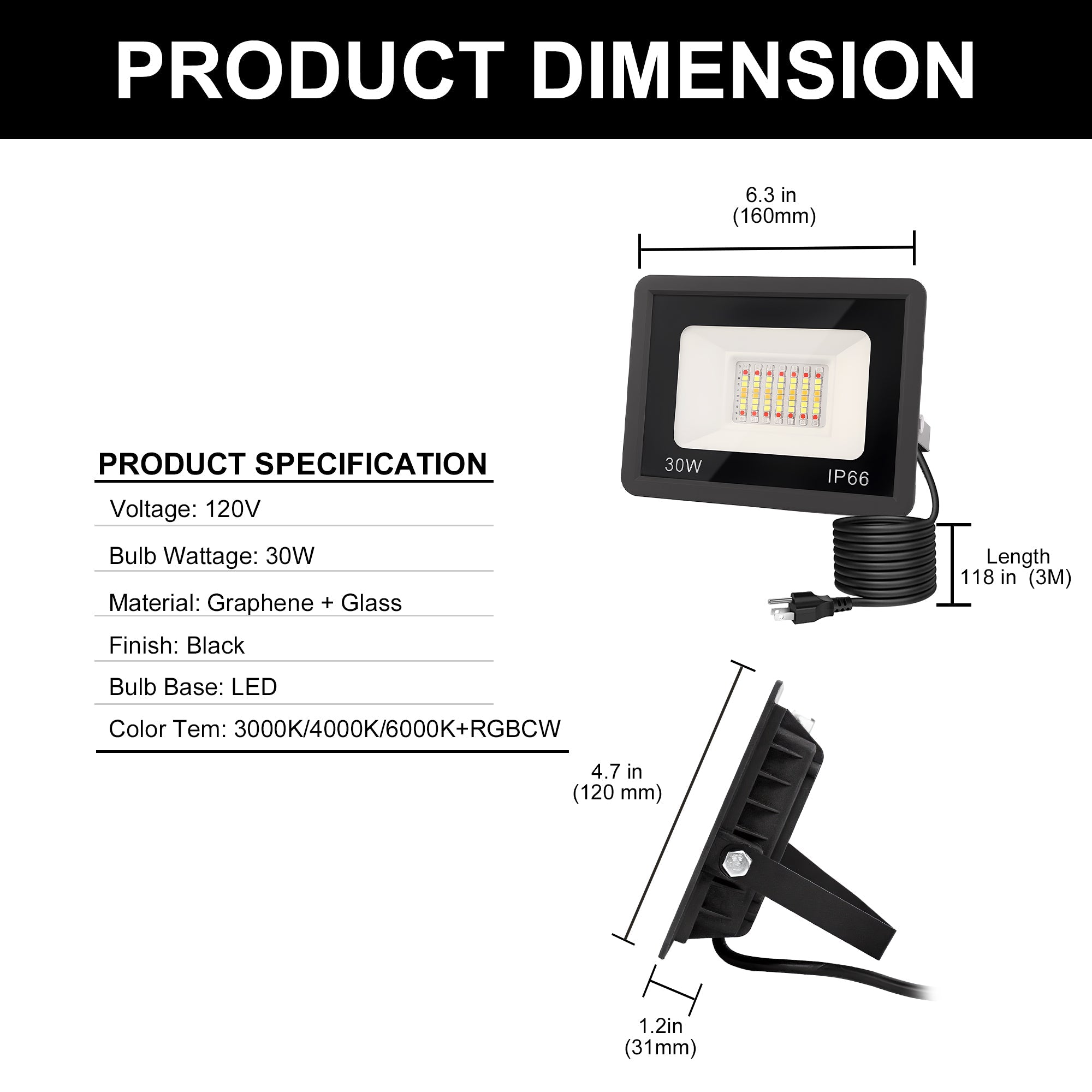 Jandcase Plug-in 2-Pack 950 Lumens Black Integrated LED RGBCW Outdoor Light Control Landscape Flood Light IP66 Waterproof