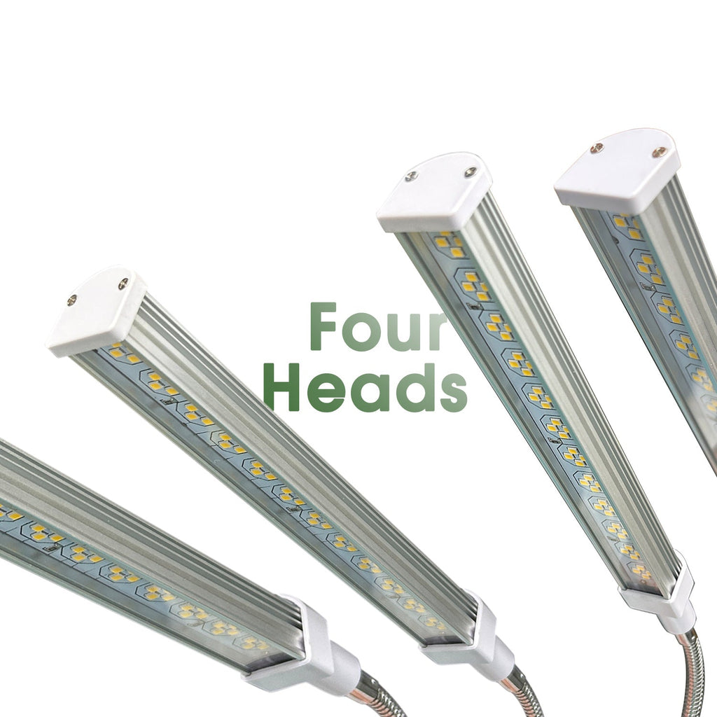 Jandcase 4-Head LED Grow Light with Clip, 192 LEDs, 10-Level Dimmable, 24H Timer, Full Spectrum 3500K, Indoor Plant Light, US Plug