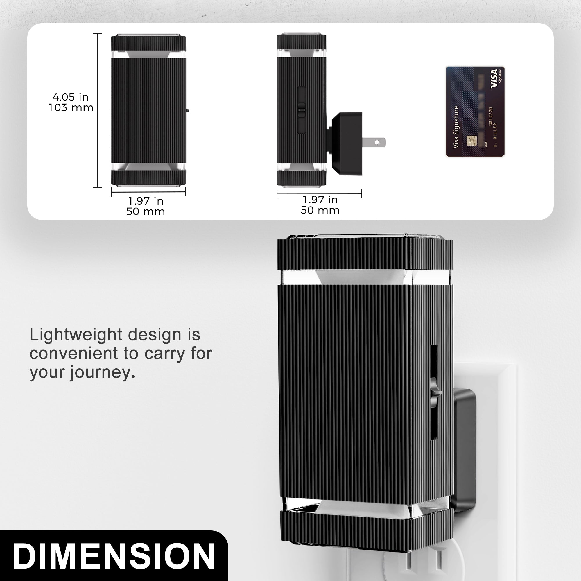 Jandcase 2-Pack 1W Plug-in Motion-Control Night Lights, Warm White 3000K, Sliding Dimming 0%-100%, Black Housing