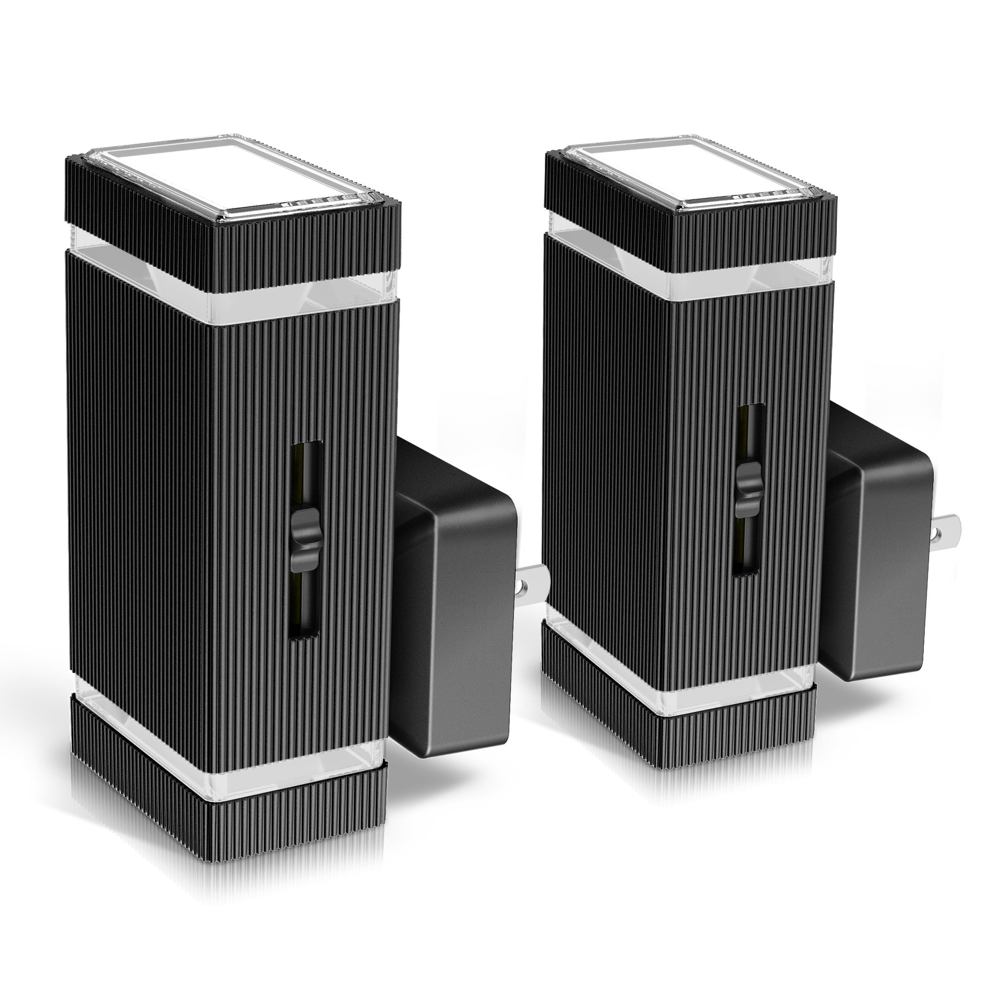 Jandcase 2-Pack 1W Plug-in Motion-Control Night Lights, Warm White 3000K, Sliding Dimming 0%-100%, Black Housing