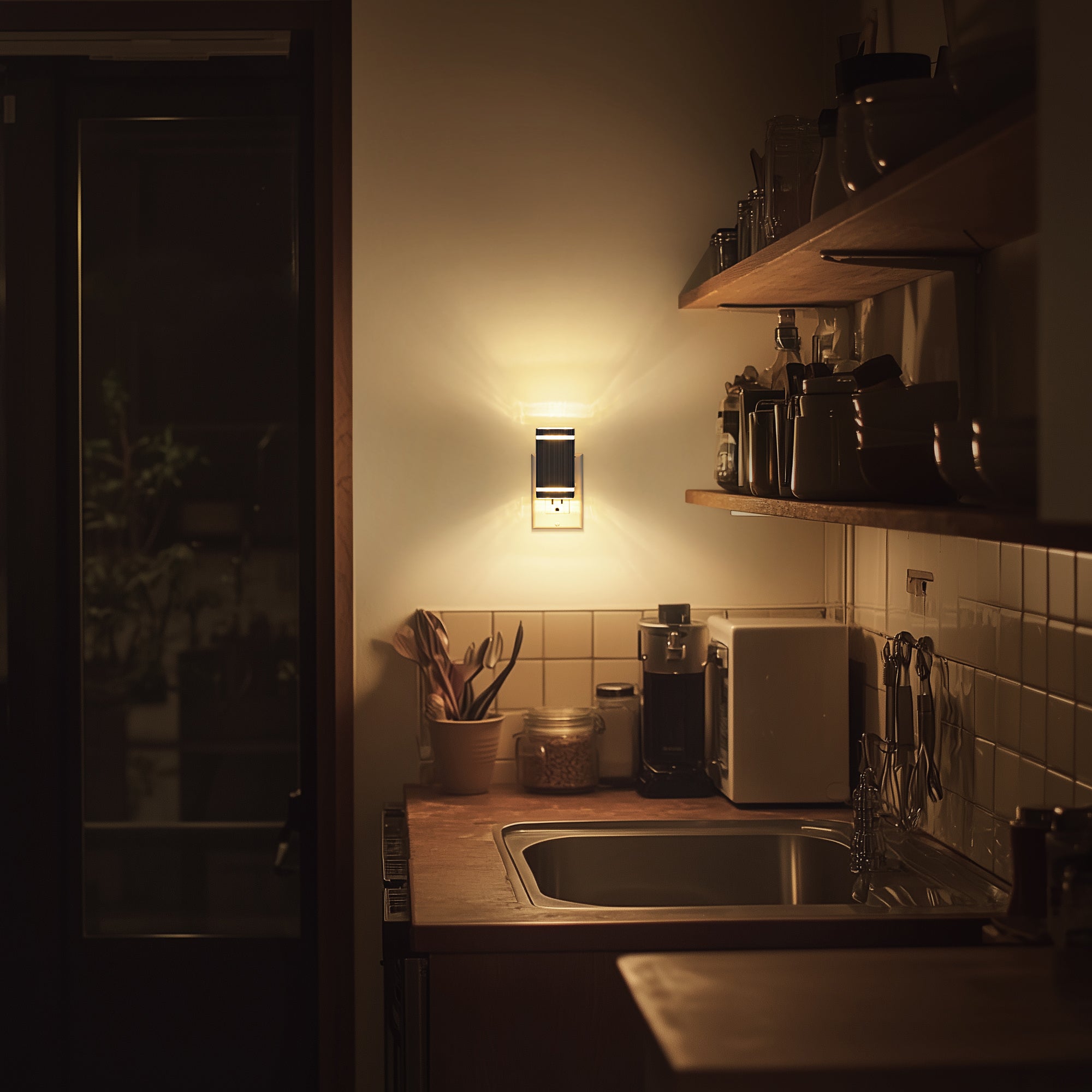 Jandcase 2-Pack 1W Plug-in Motion-Control Night Lights, Warm White 3000K, Sliding Dimming 0%-100%, Black Housing