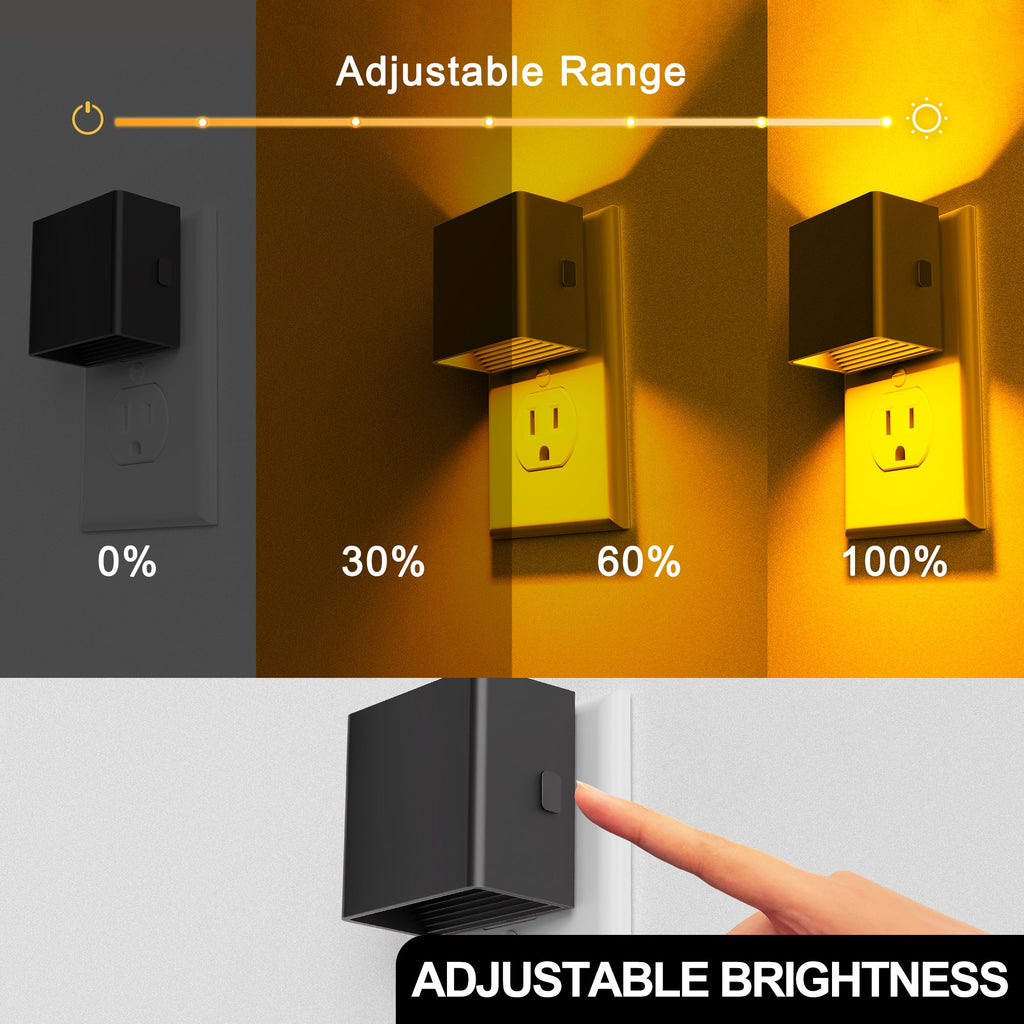 Jandcase 2-Pack 1W Plug-in Light Control Night Light, Up and Down Lighting, Amber 2000K, 3-Level Button Dimmer, Memory Function
