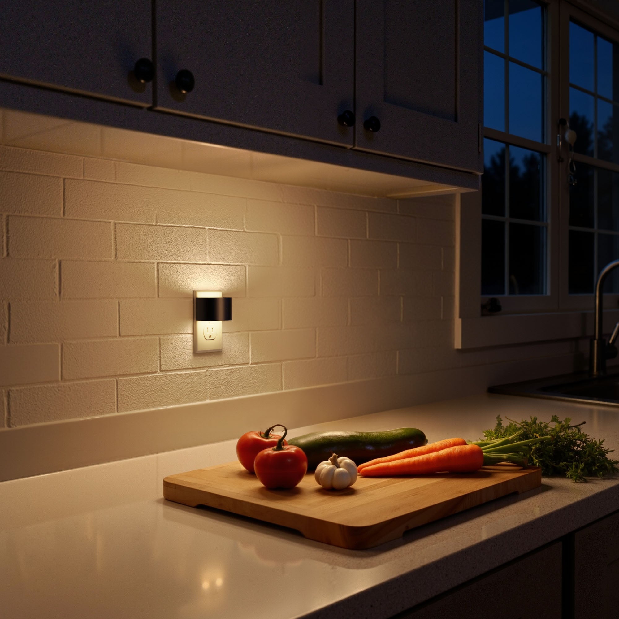 Jandcase 0.5W Plug-in Photocell Night Light Half Moon Wall Lamp Warm White 3000K Decorative Up & Down Lighting US Plug