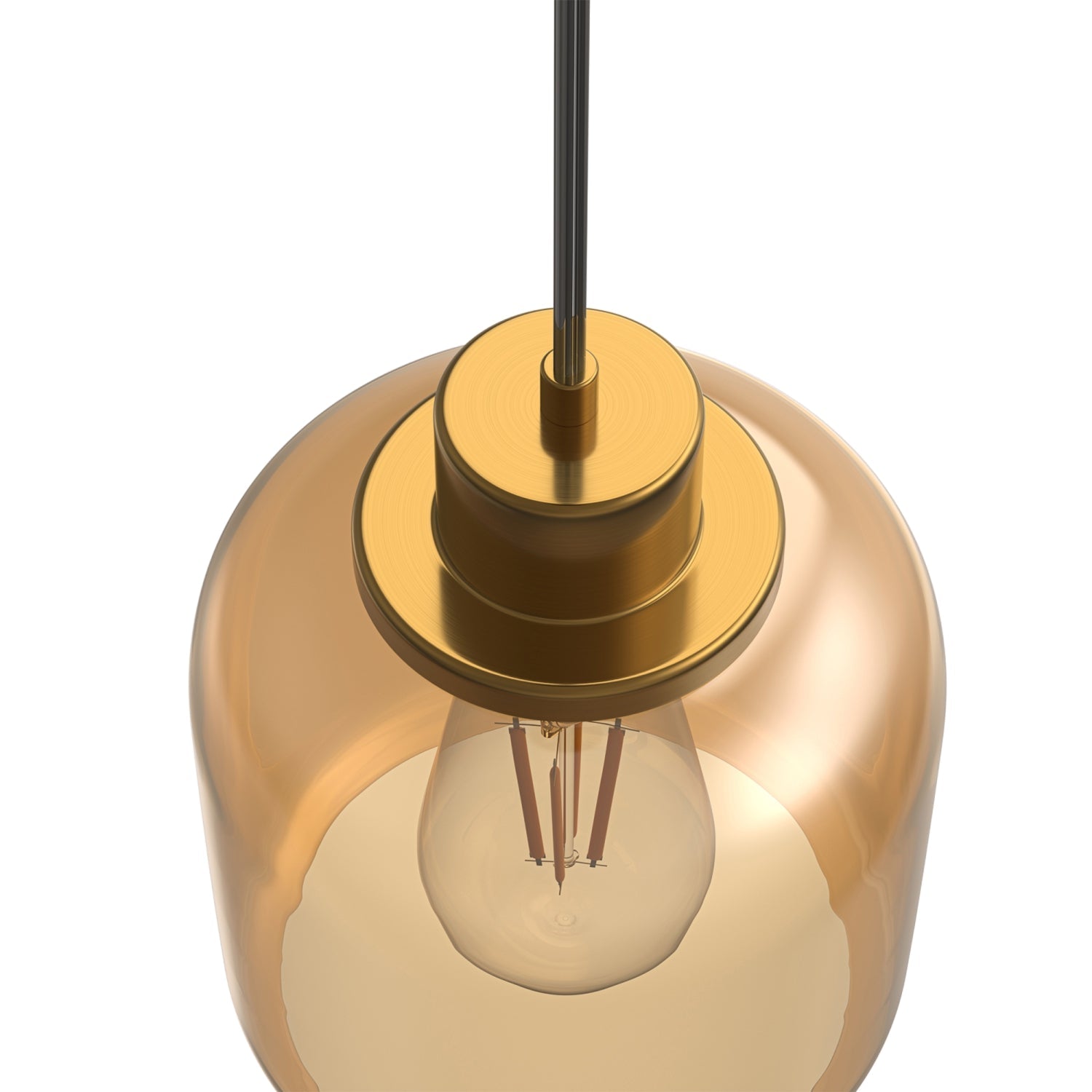 Jandcase 1-Light Traditional Pendant Light with Rounded Amber Glass Shade and Copper-Plated Metal Finish, No Bulbs Included