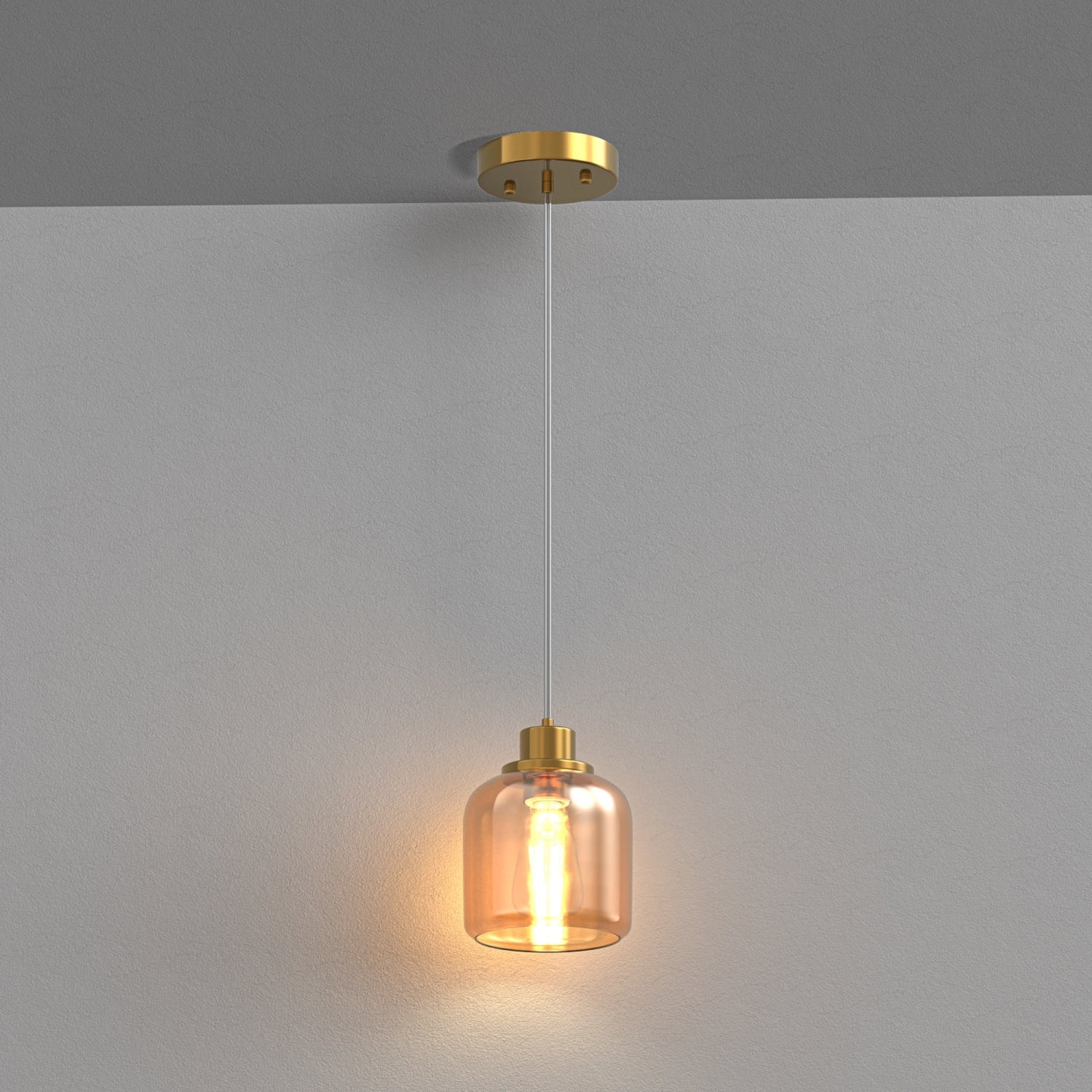 Jandcase 1-Light Traditional Pendant Light with Rounded Amber Glass Shade and Copper-Plated Metal Finish, No Bulbs Included