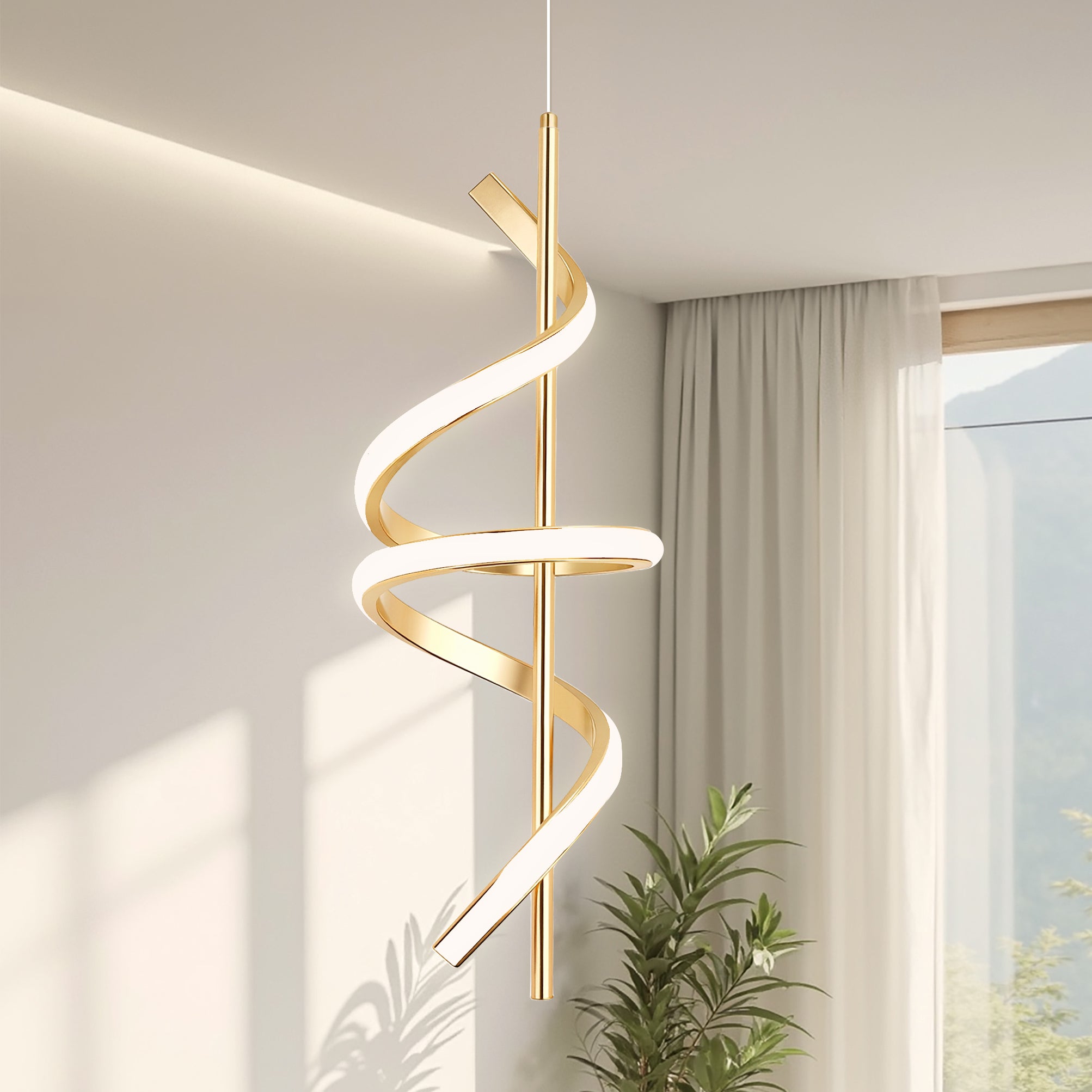 Jandcase 1-Light Copper Modern Spiral Tube Pendant Light, 18-Watt Integrated LED, 1440LM, 6000K, Minimalist Hanging Ceiling Light