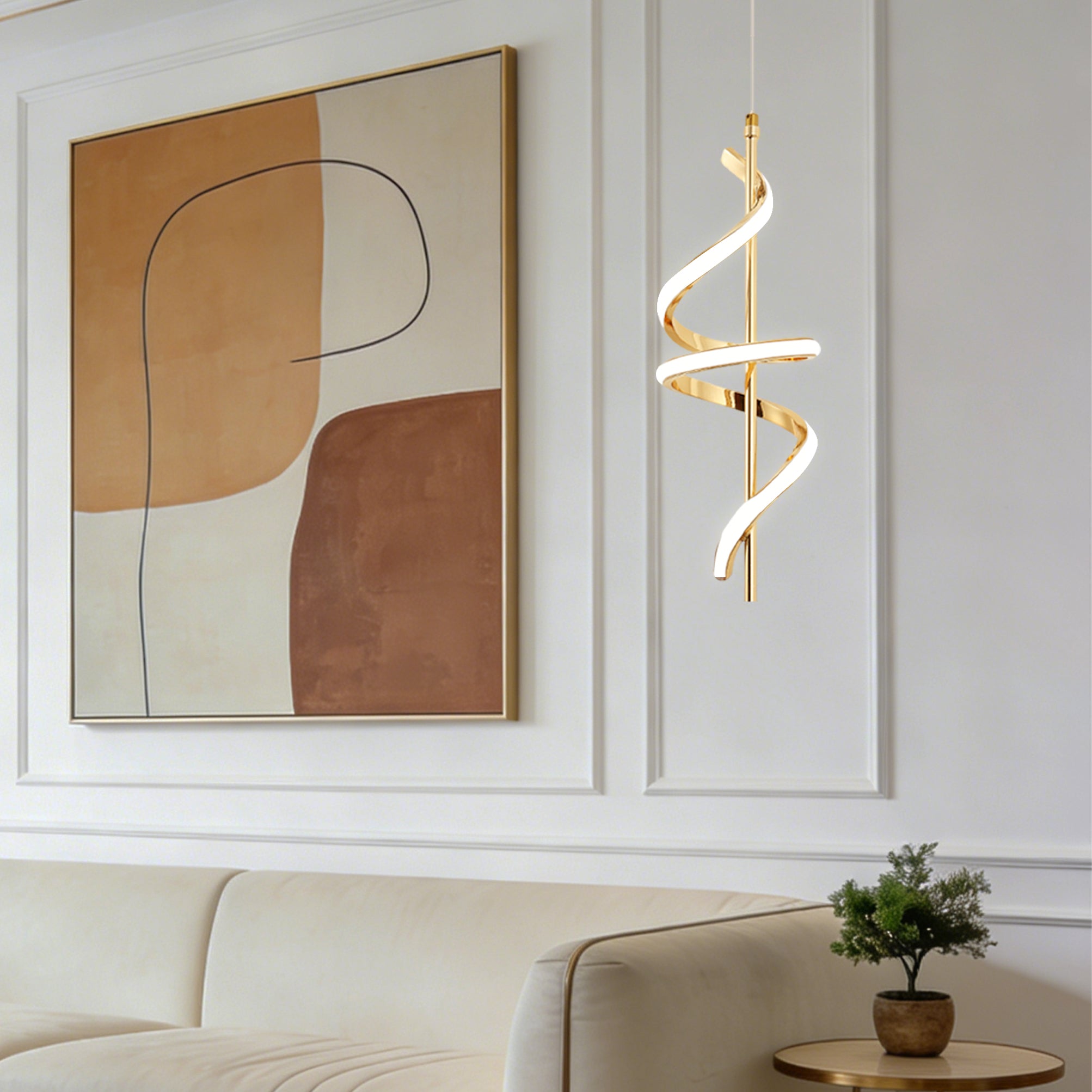 Jandcase 1-Light Copper Modern Spiral Tube Pendant Light, 18-Watt Integrated LED, 1440LM, 6000K, Minimalist Hanging Ceiling Light