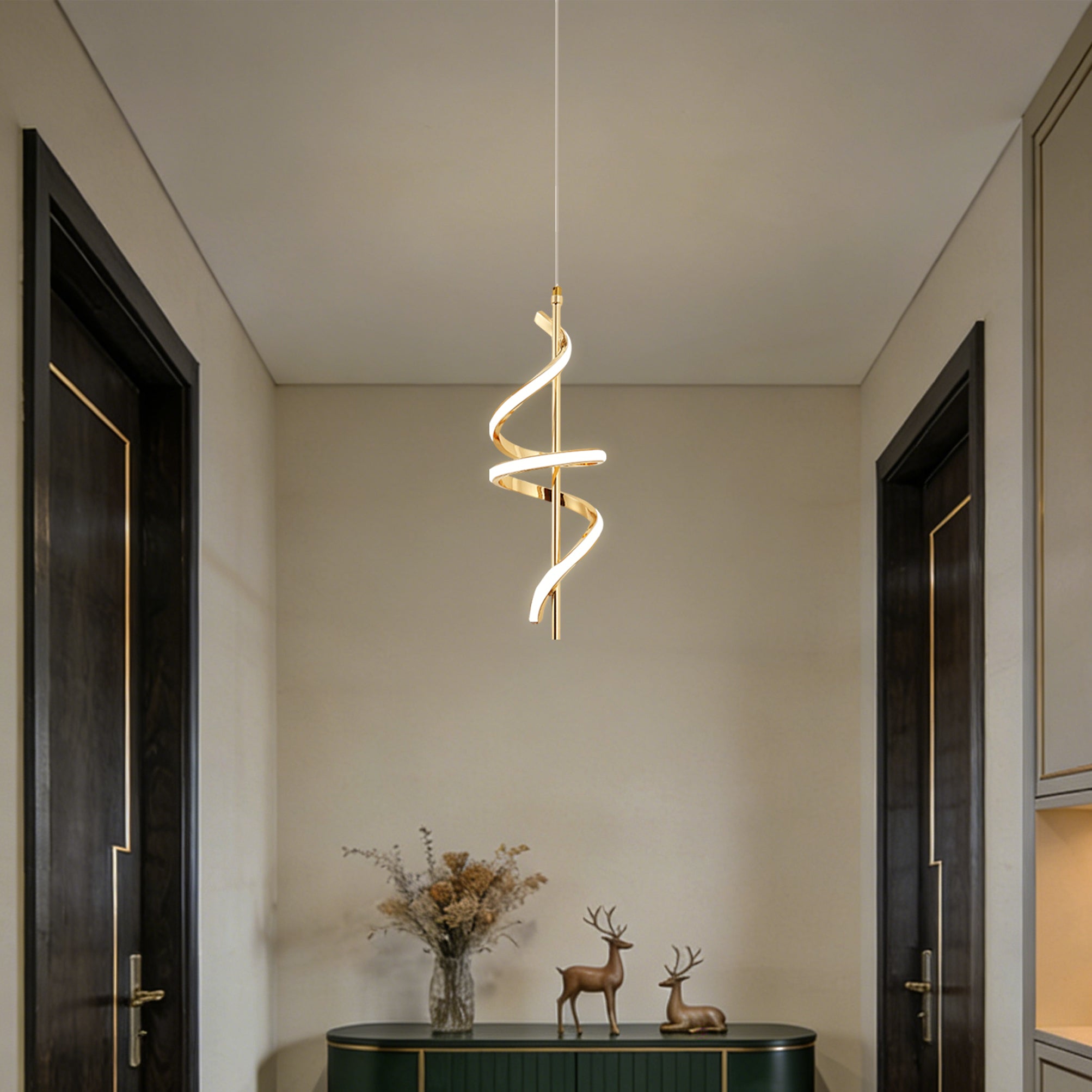 Jandcase 1-Light Copper Modern Spiral Tube Pendant Light, 18-Watt Integrated LED, 1440LM, 6000K, Minimalist Hanging Ceiling Light