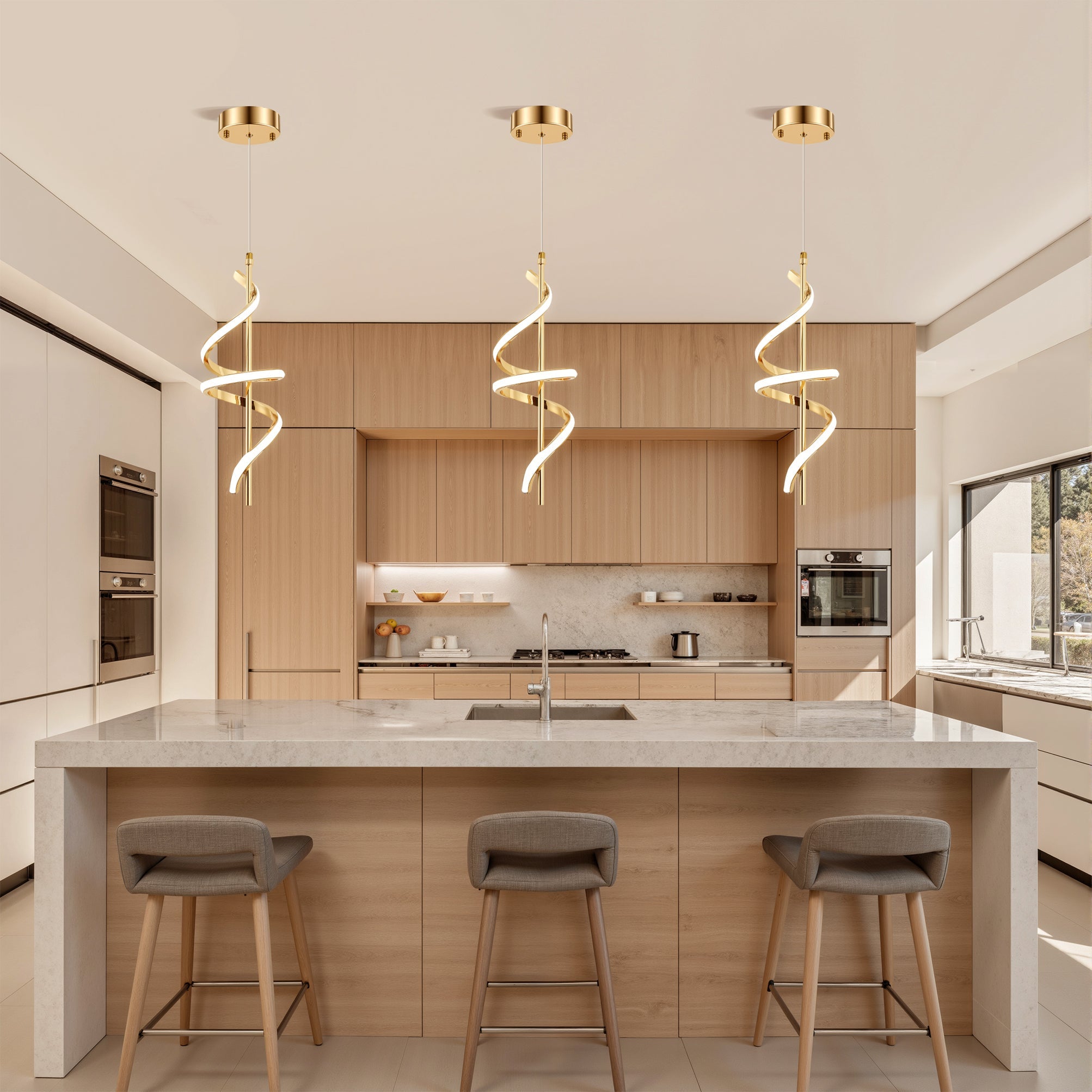 Jandcase 1-Light Copper Modern Spiral Tube Pendant Light, 18-Watt Integrated LED, 1440LM, 6000K, Minimalist Hanging Ceiling Light