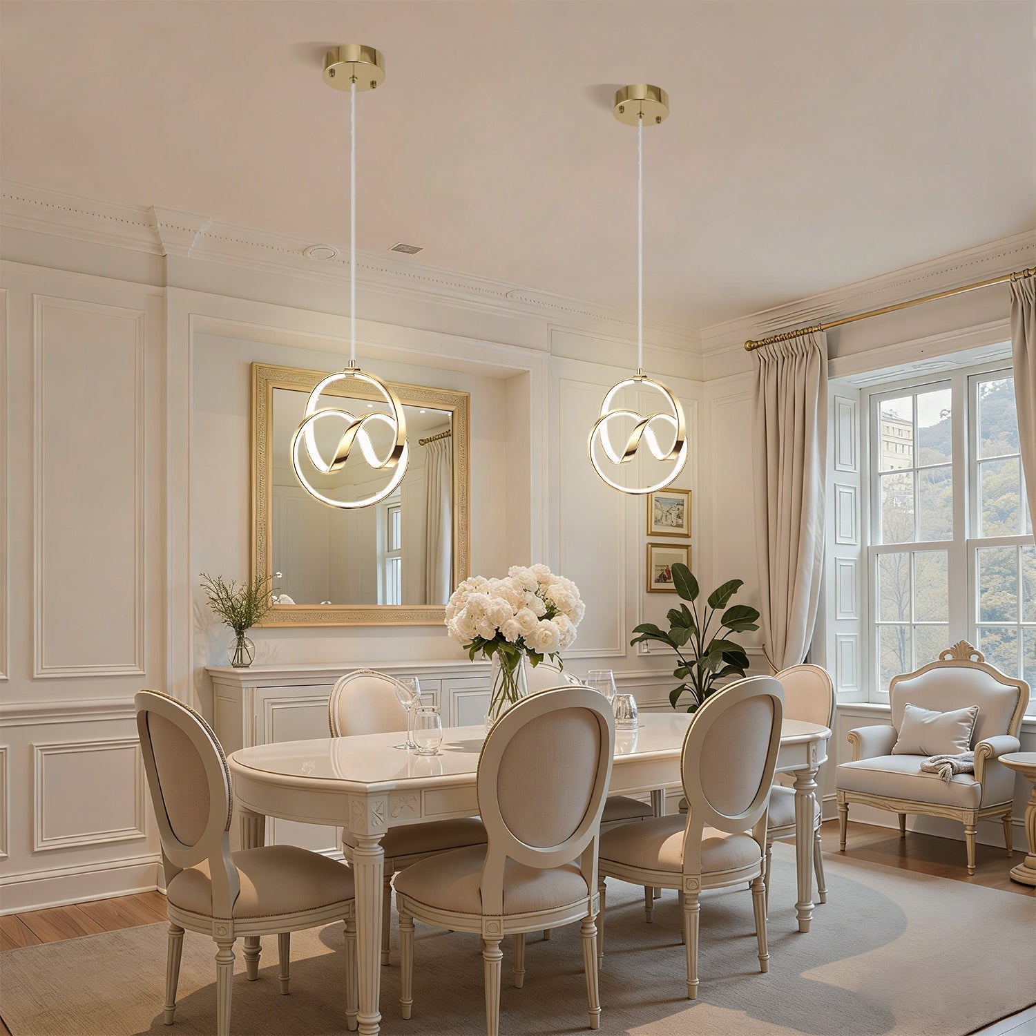 Jandcase 1-Light Copper Spiral Tube Pendant Light with Circular "Eight" Design, 24W Integrated LED Hanging Light 6000K Daylight