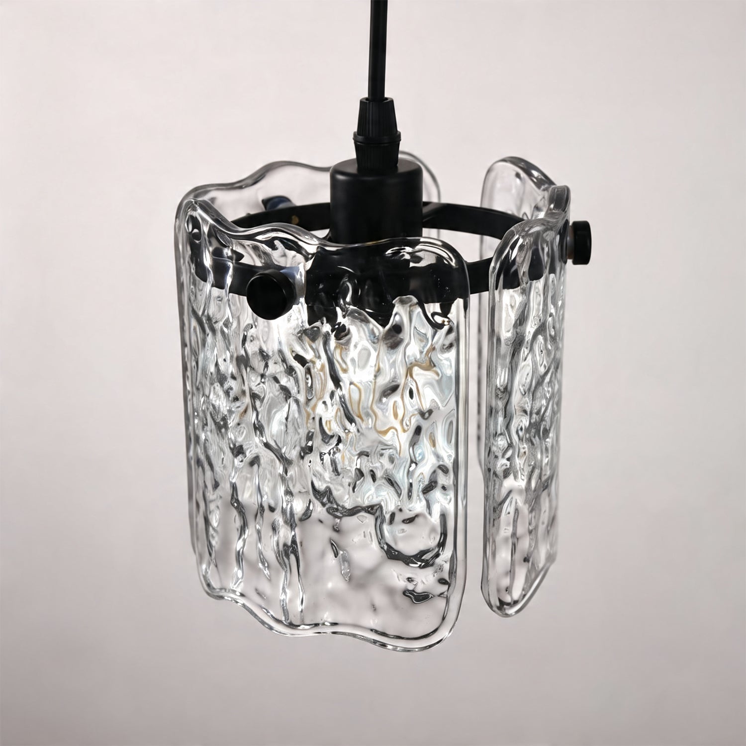 Jandcase 12.6 in 3-Light Cluster Black Powder-Coated Metal Frame Pendant Light with Clear Glass Shades, E12 Base