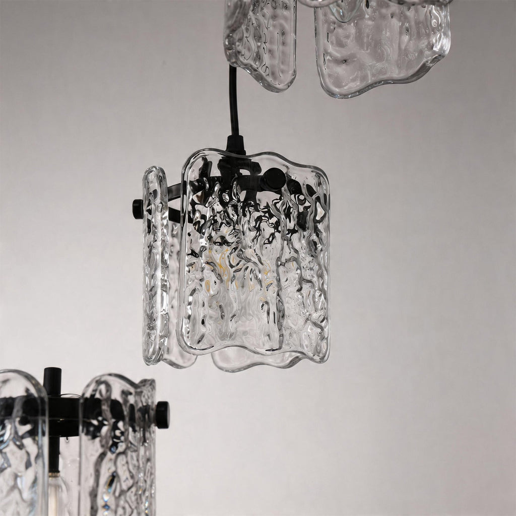 Jandcase 12.6 in 3-Light Cluster Black Powder-Coated Metal Frame Pendant Light with Clear Glass Shades, E12 Base