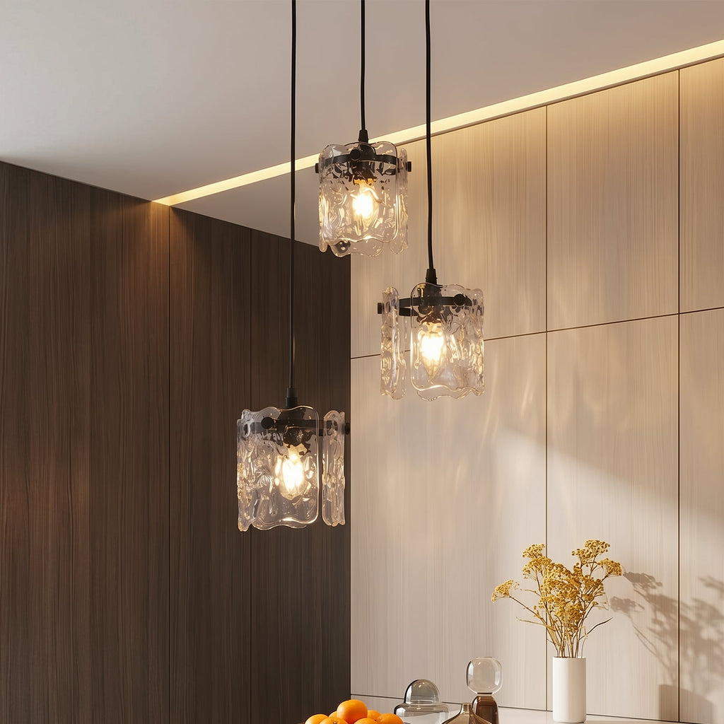 Jandcase 12.6 in 3-Light Cluster Black Powder-Coated Metal Frame Pendant Light with Clear Glass Shades, E12 Base