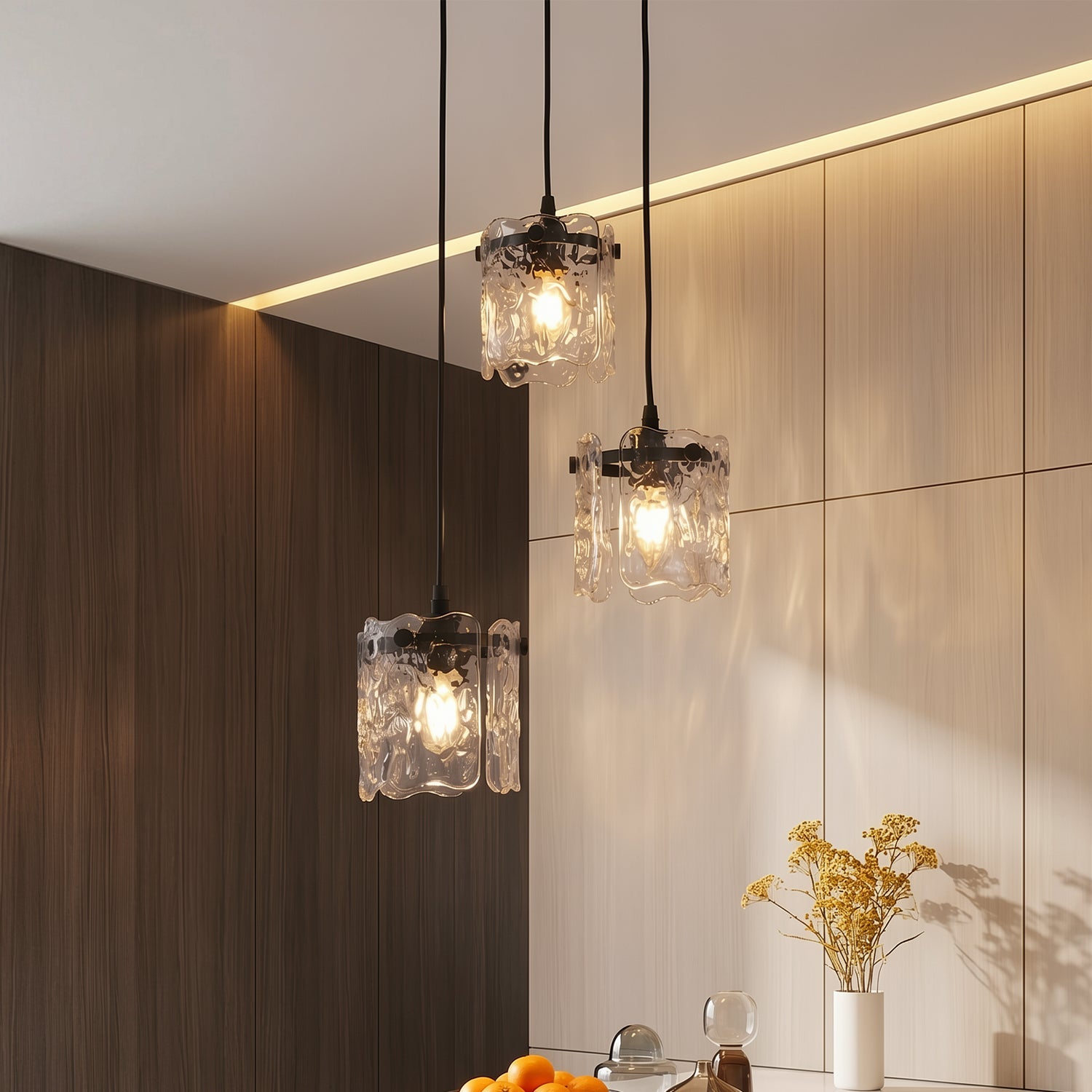 Jandcase 12.6 in 3-Light Cluster Black Powder-Coated Metal Frame Pendant Light with Clear Glass Shades, E12 Base