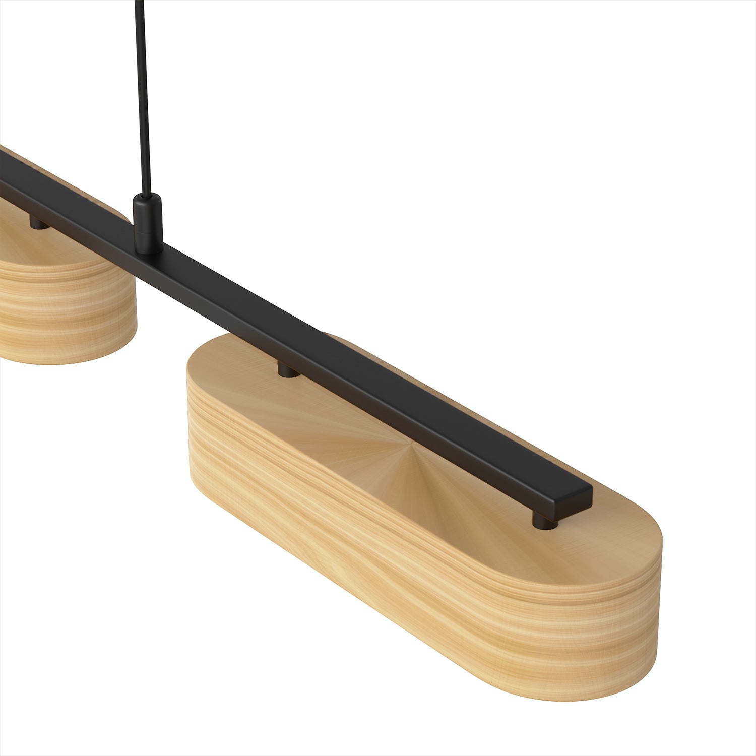 Jandcase 3-Light Farmhouse LED Island Pendant 37.6 in. Matte Black Metal with Oval Wood Shades Dimmable Color Temp 3000-6000K