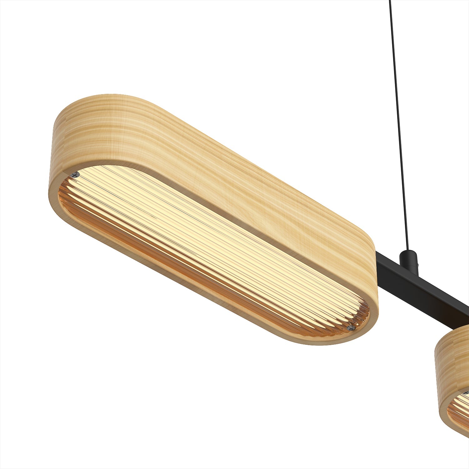 Jandcase 3-Light Farmhouse LED Island Pendant 37.6 in. Matte Black Metal with Oval Wood Shades Dimmable Color Temp 3000-6000K