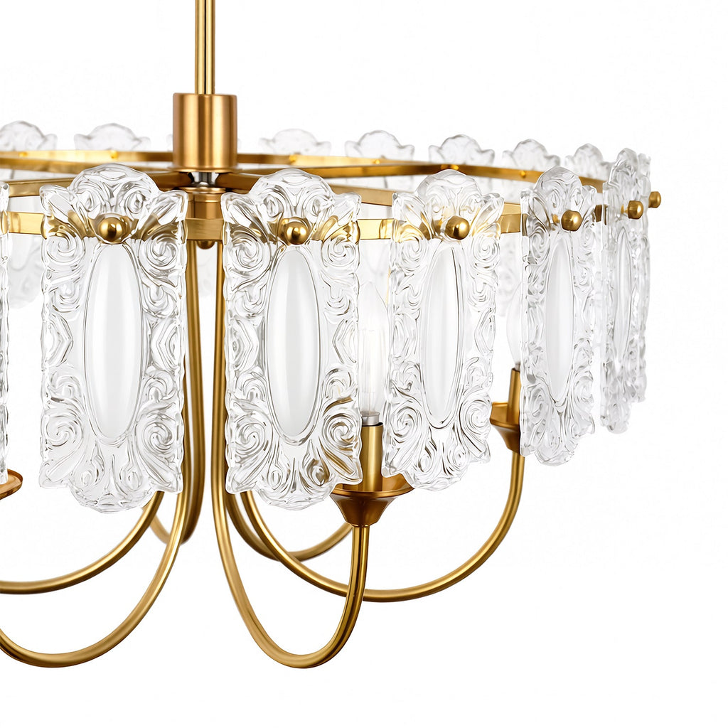 Jandcase Modern 6 Light Natural Copper Chandelier with Clear Glass Drops Shade, No Bulbs Included for Kitchen Island