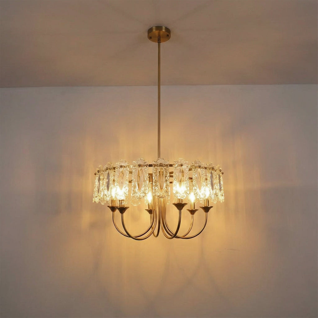 Jandcase Modern 6 Light Natural Copper Chandelier with Clear Glass Drops Shade, No Bulbs Included for Kitchen Island