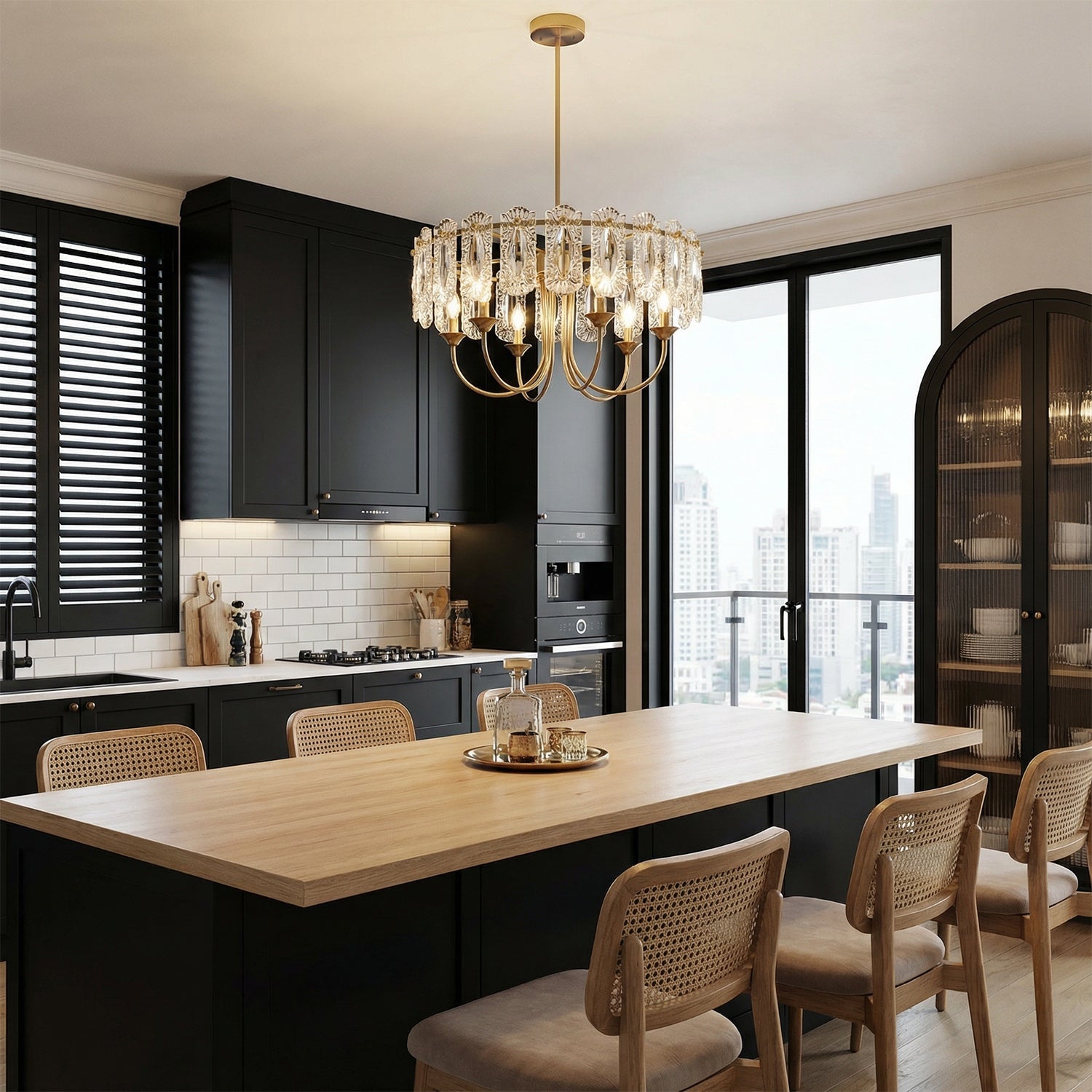 Jandcase Modern 6 Light Natural Copper Chandelier with Clear Glass Drops Shade, No Bulbs Included for Kitchen Island