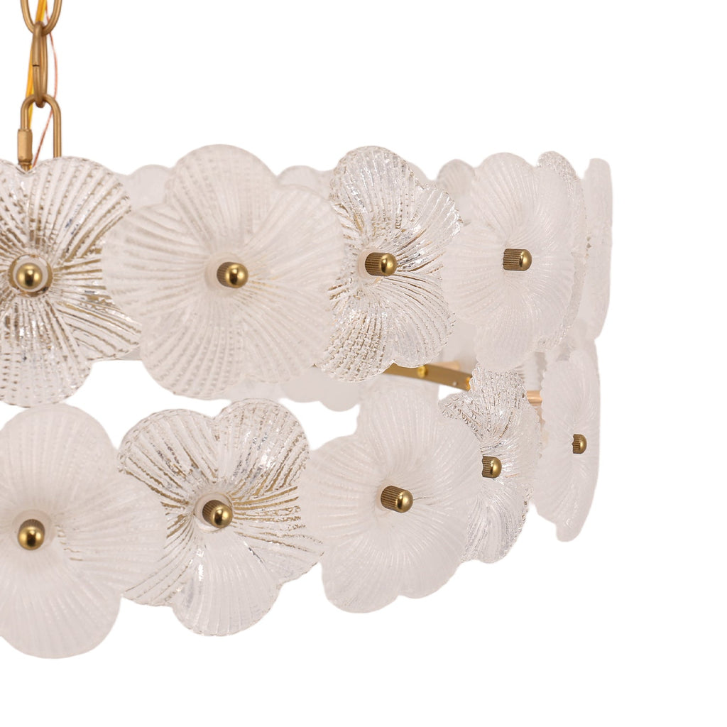 Jandcase 19.7 in. 6-Light Brass Drum Integrated LED Chandelier with Frosted Glass Panels, Modern E12 Pendant Light Fixture
