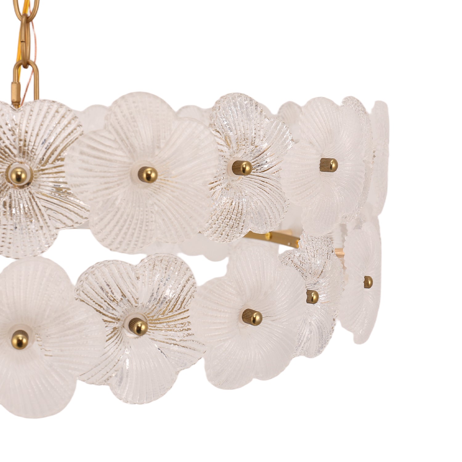 Jandcase 19.7 in. 6-Light Brass Drum Integrated LED Chandelier with Frosted Glass Panels, Modern E12 Pendant Light Fixture