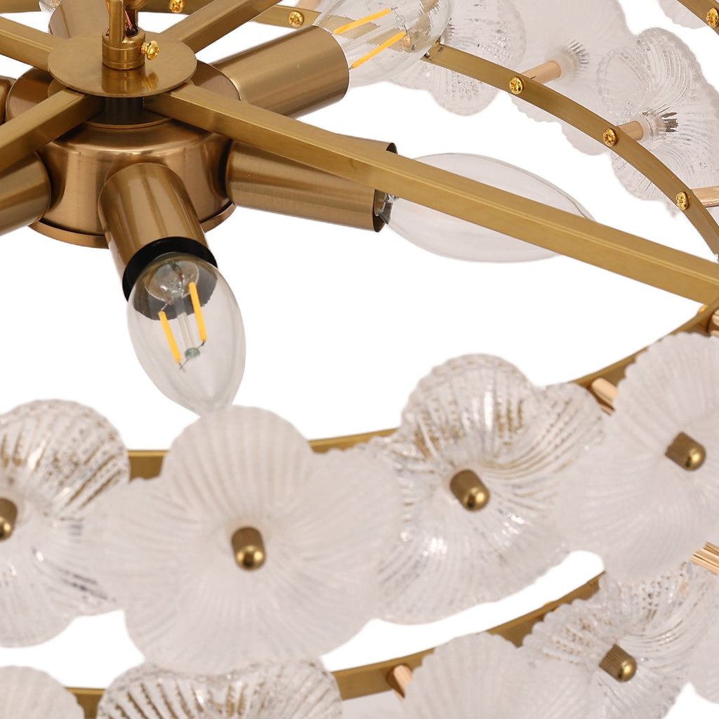 Jandcase 19.7 in. 6-Light Brass Drum Integrated LED Chandelier with Frosted Glass Panels, Modern E12 Pendant Light Fixture