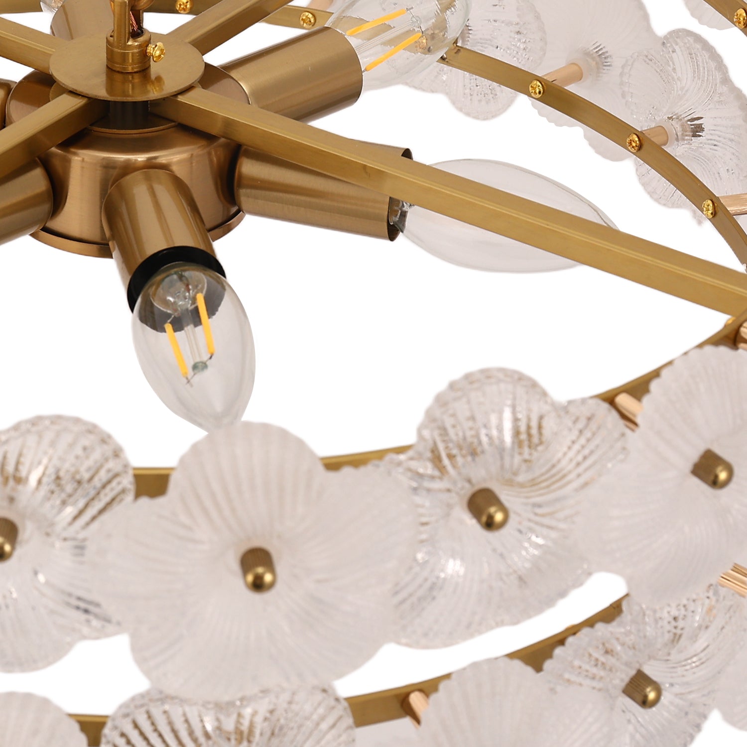 Jandcase 19.7 in. 6-Light Brass Drum Integrated LED Chandelier with Frosted Glass Panels, Modern E12 Pendant Light Fixture