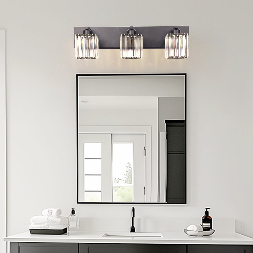 Jandcase 3-Light Vanity Light with Square Crystal Shades Black Integrated LED