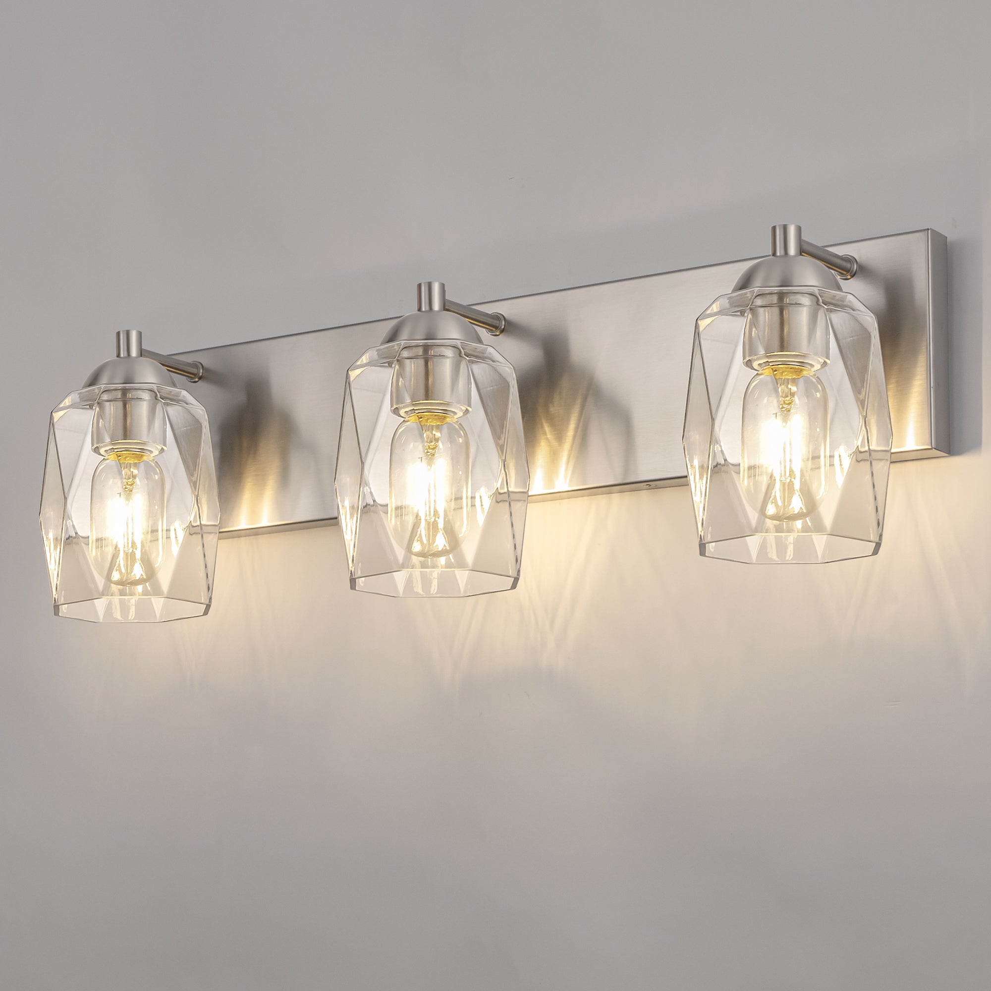 22 in. 3-Light Nickel Vanity Light Fixture with E26 Base for Bathroom Wall Sconce and Mirror Lighting
