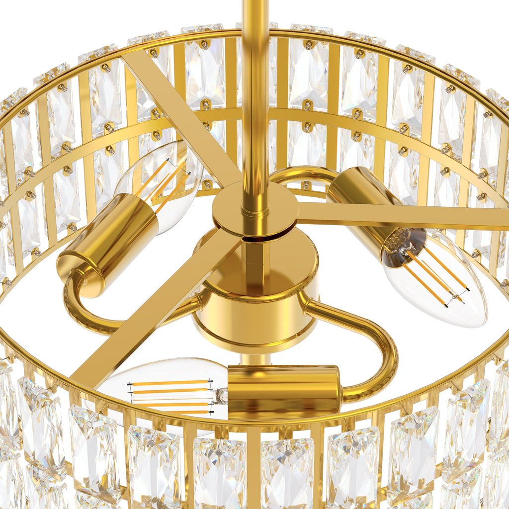 Jandcase 3-Light Gold Drum Chandelier with Crystal Glass Soft Shade for Dining Room, Bedroom with No Bulbs Included