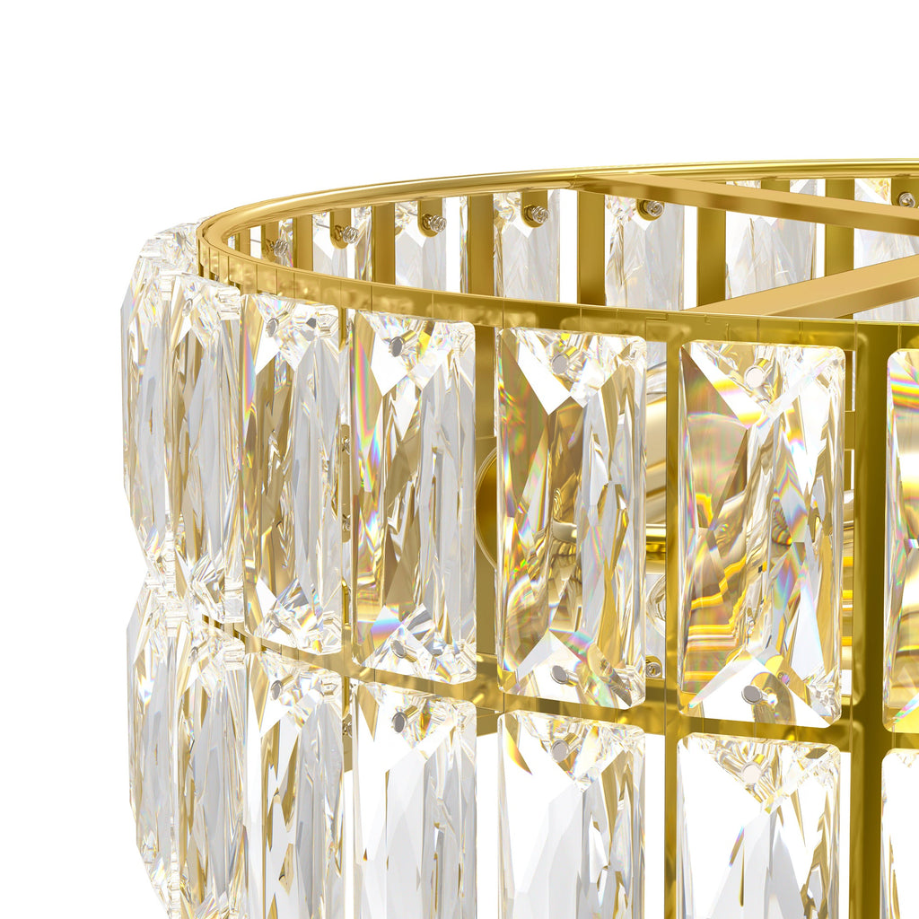 Jandcase 3-Light Gold Drum Chandelier with Crystal Glass Soft Shade for Dining Room, Bedroom with No Bulbs Included