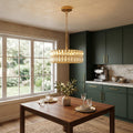 Jandcase 3-Light Gold Drum Chandelier with Crystal Glass Soft Shade for Dining Room, Bedroom with No Bulbs Included