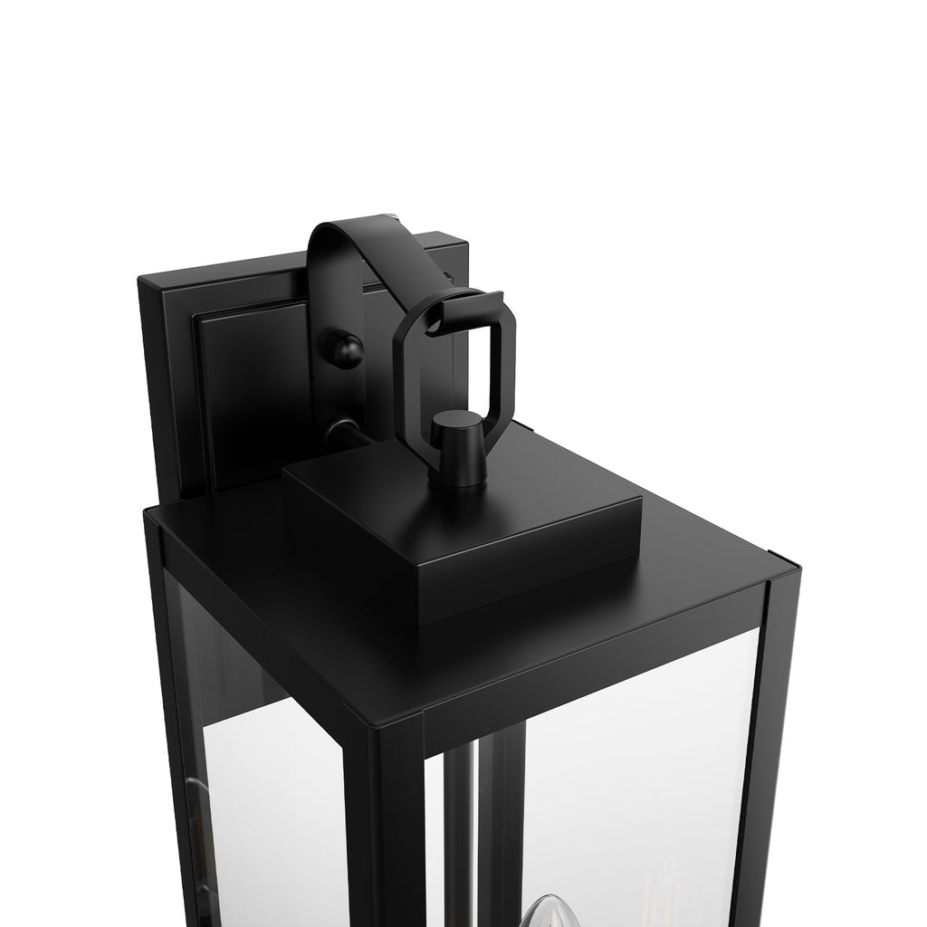 Jandcase 18 in. 2-Light Black and White Dusk to Dawn Outdoor Wall Sconce, Exterior Lantern Wall Light with Glass Shade 2-Packs