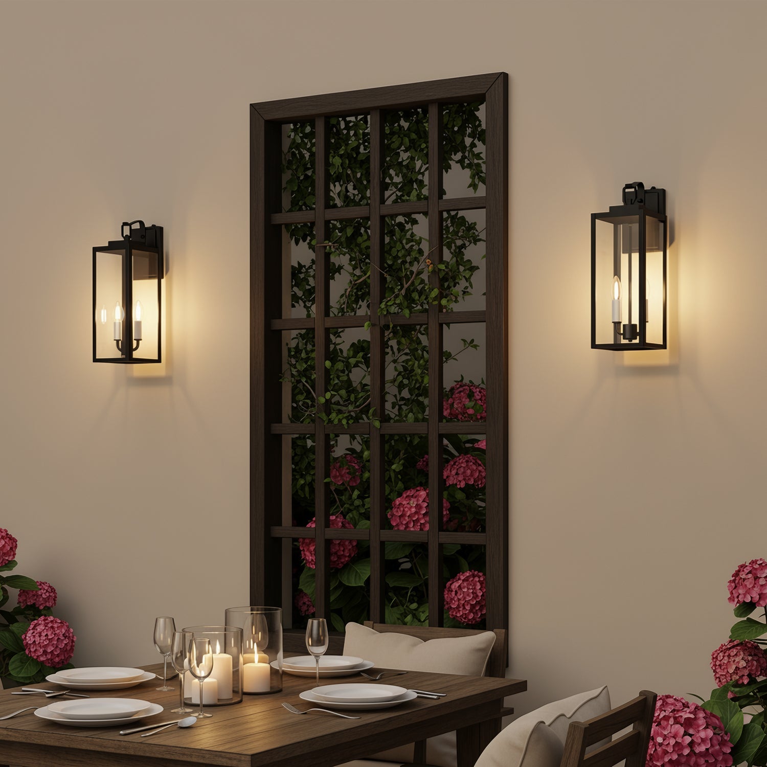 Jandcase 18 in. 2-Light Black and White Dusk to Dawn Outdoor Wall Sconce, Exterior Lantern Wall Light with Glass Shade 2-Packs